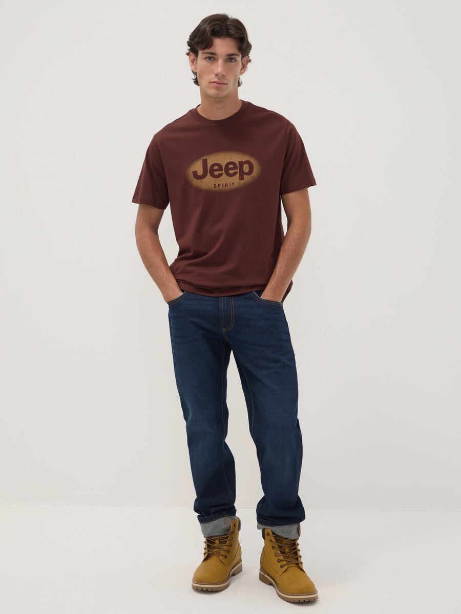 T-shirt marrone in puro cotone con girocollo e stampa Jeep_1