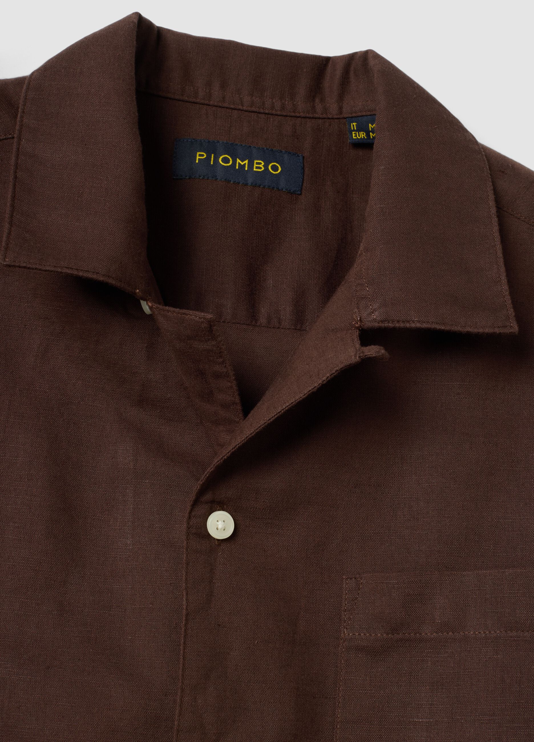 Brown linen-blend bowling-collar shirt