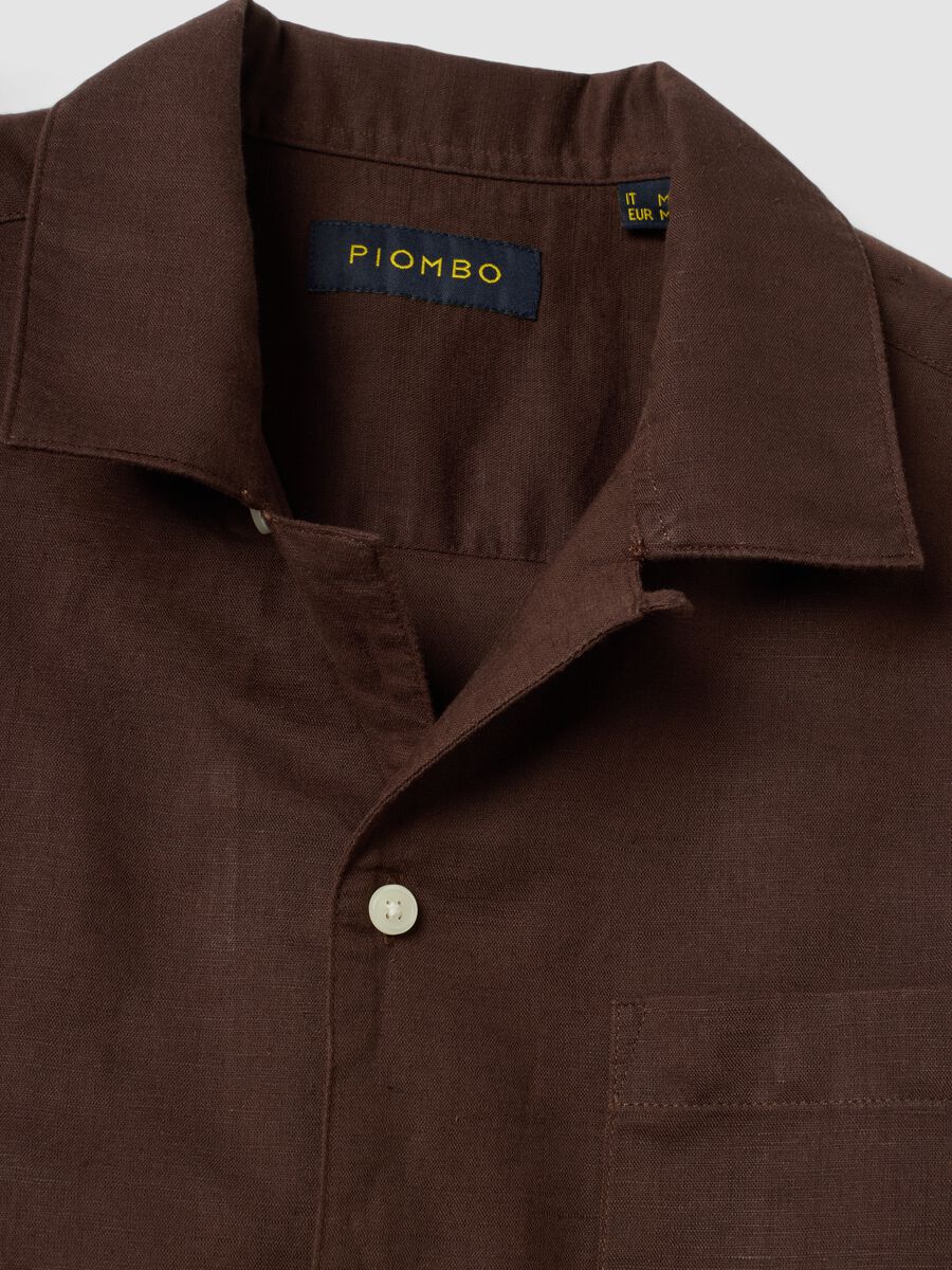 Brown linen-blend bowling-collar shirt_5