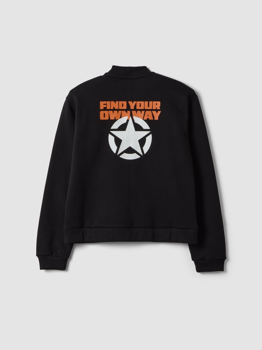 Felpa nera in misto cotone con zip e stampa fronte e retro_1