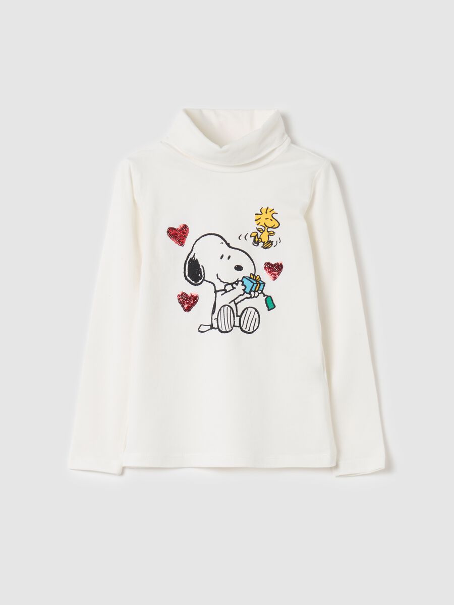 T-shirt with high neck and Snoopy print_0