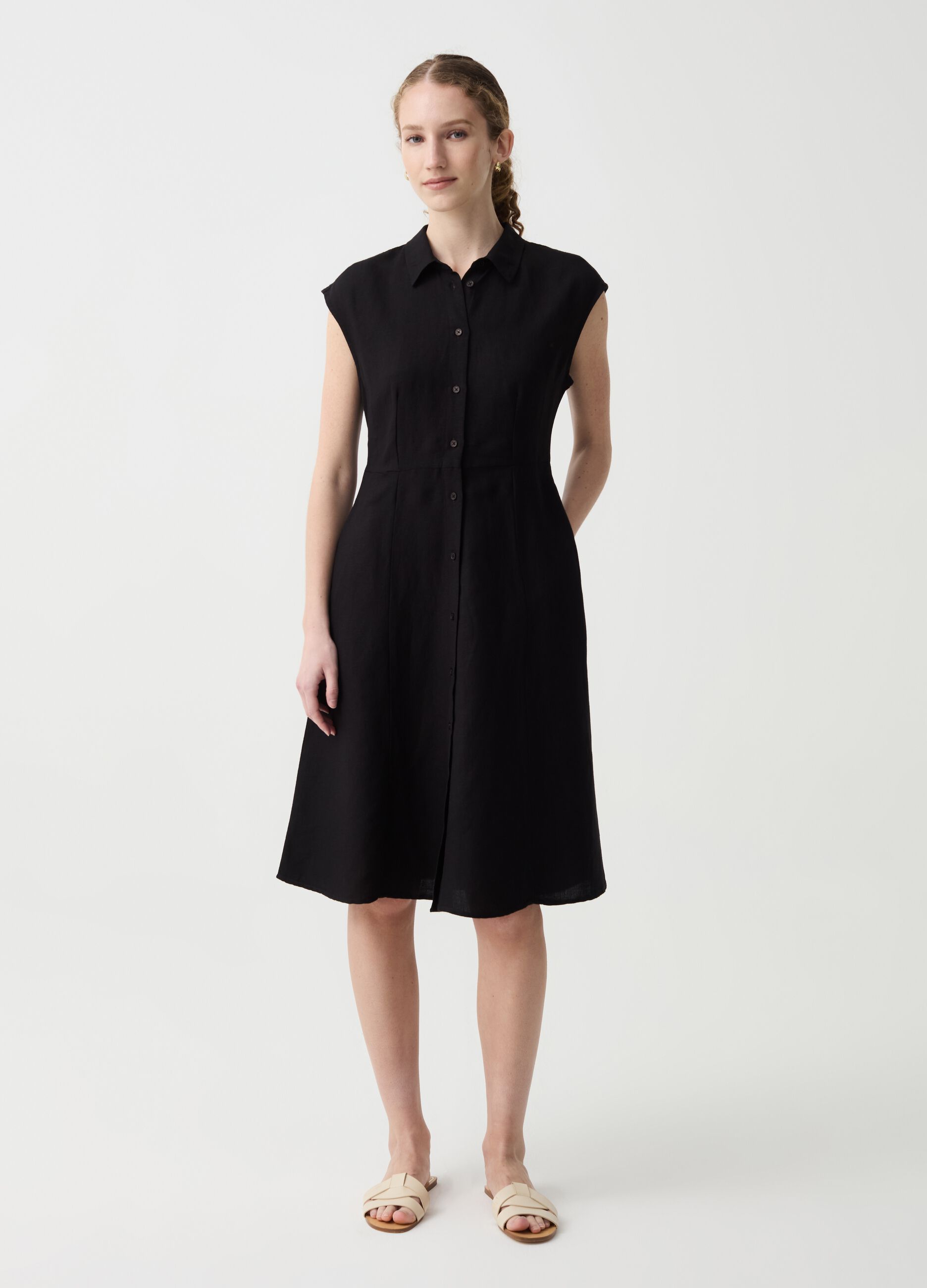 Short shirt dress in linen and viscose