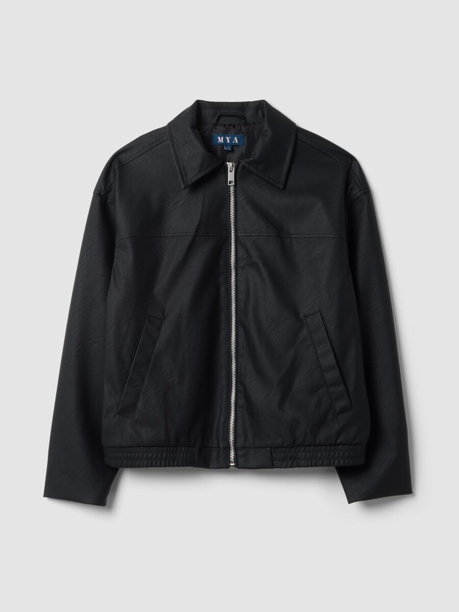 Black regular-fit jacket with zip and collar_0
