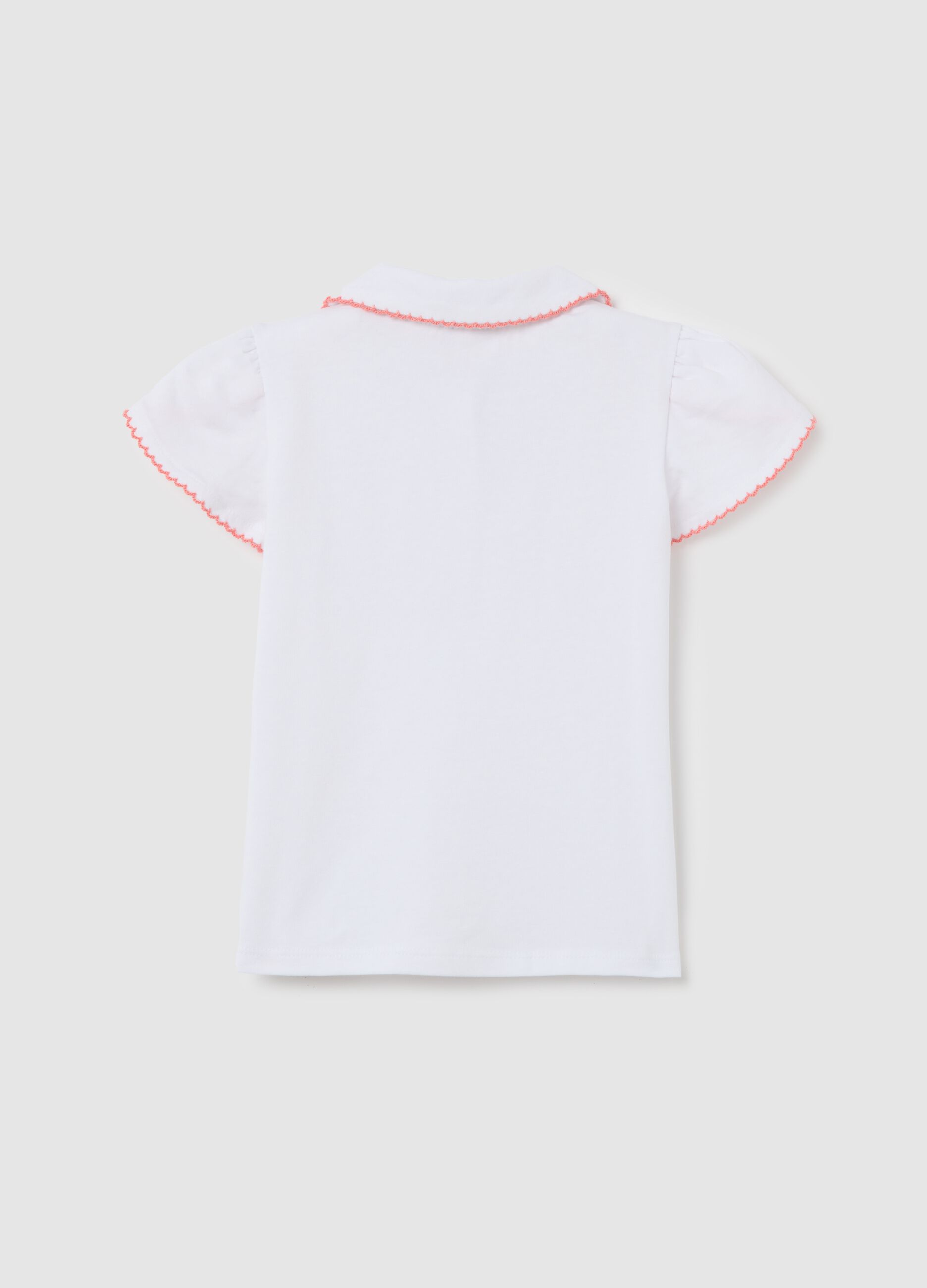 White stretch cotton polo shirt with flounce
