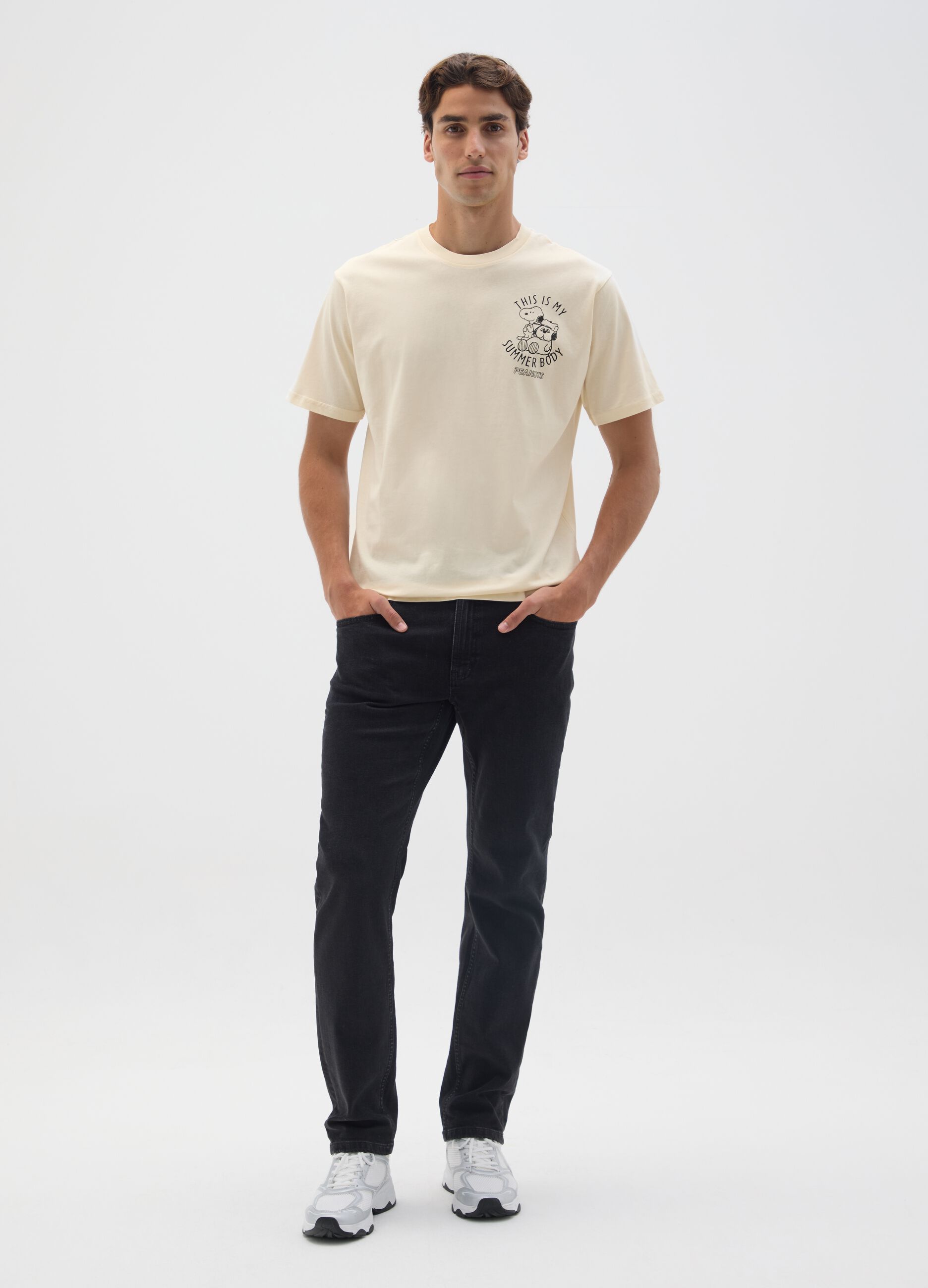 Beige pure cotton regular fit T-shirt