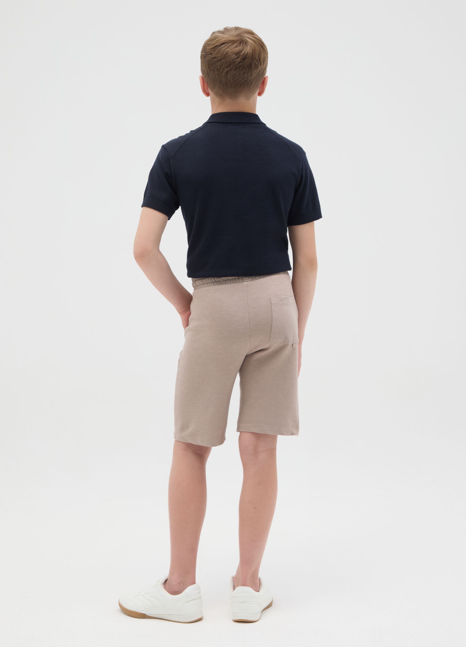 Children's beige pure cotton regular fit shorts