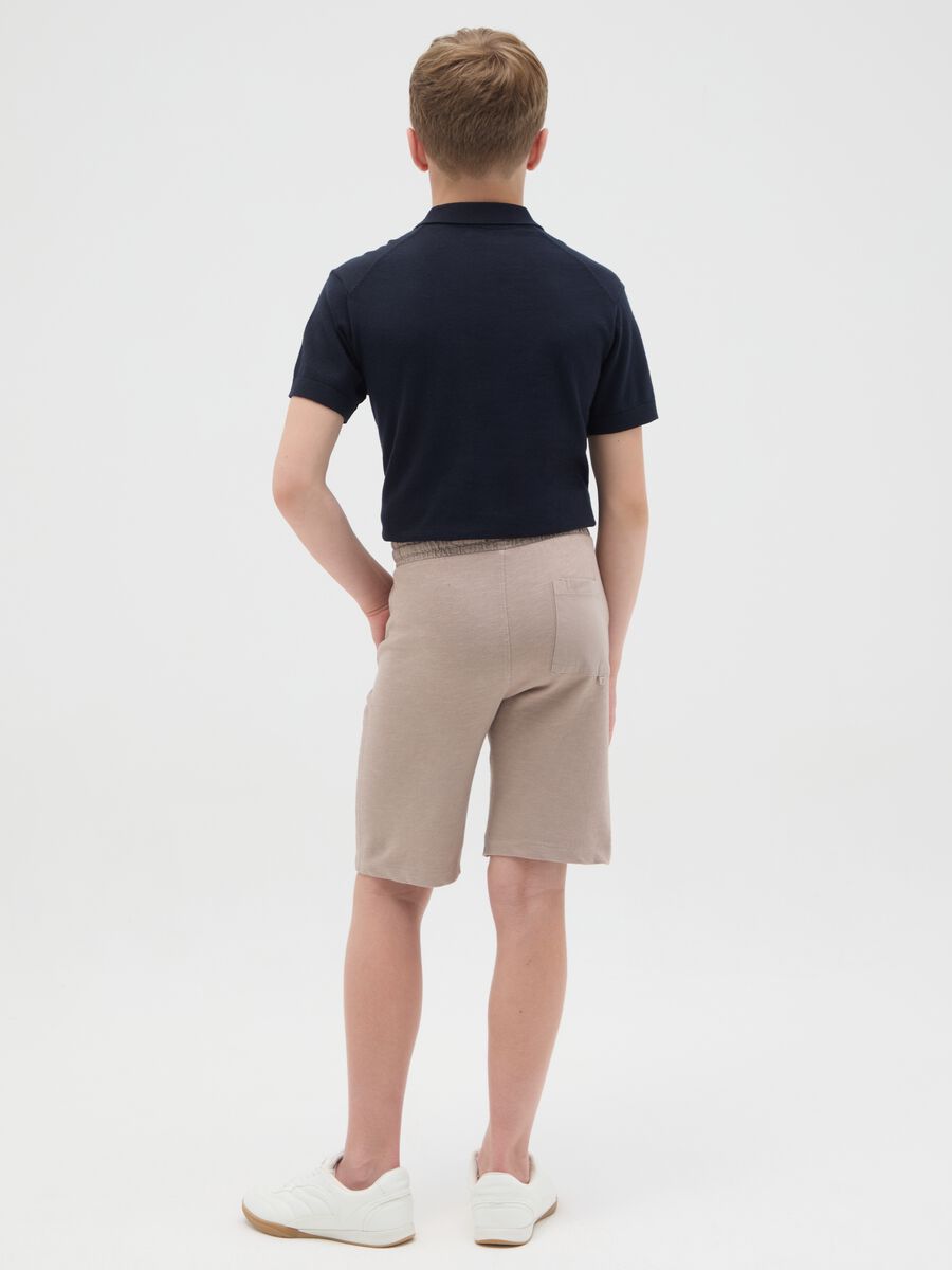 Children's beige pure cotton regular fit shorts_1