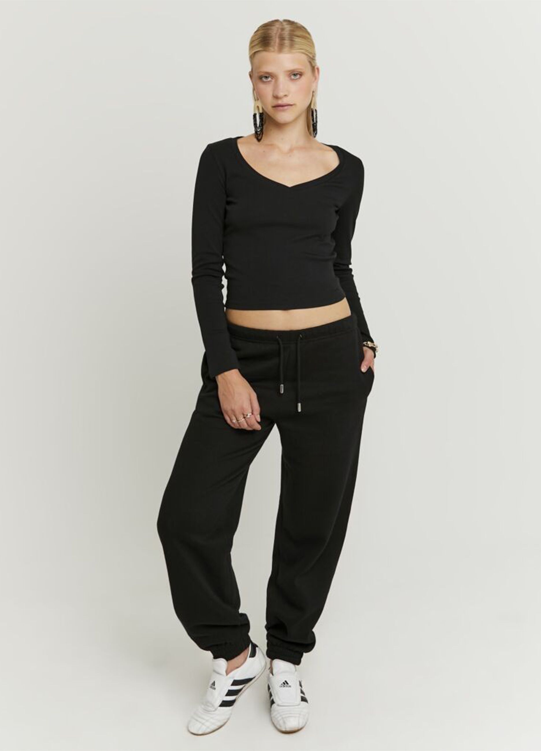 Regular fit black cotton blend jogger trousers