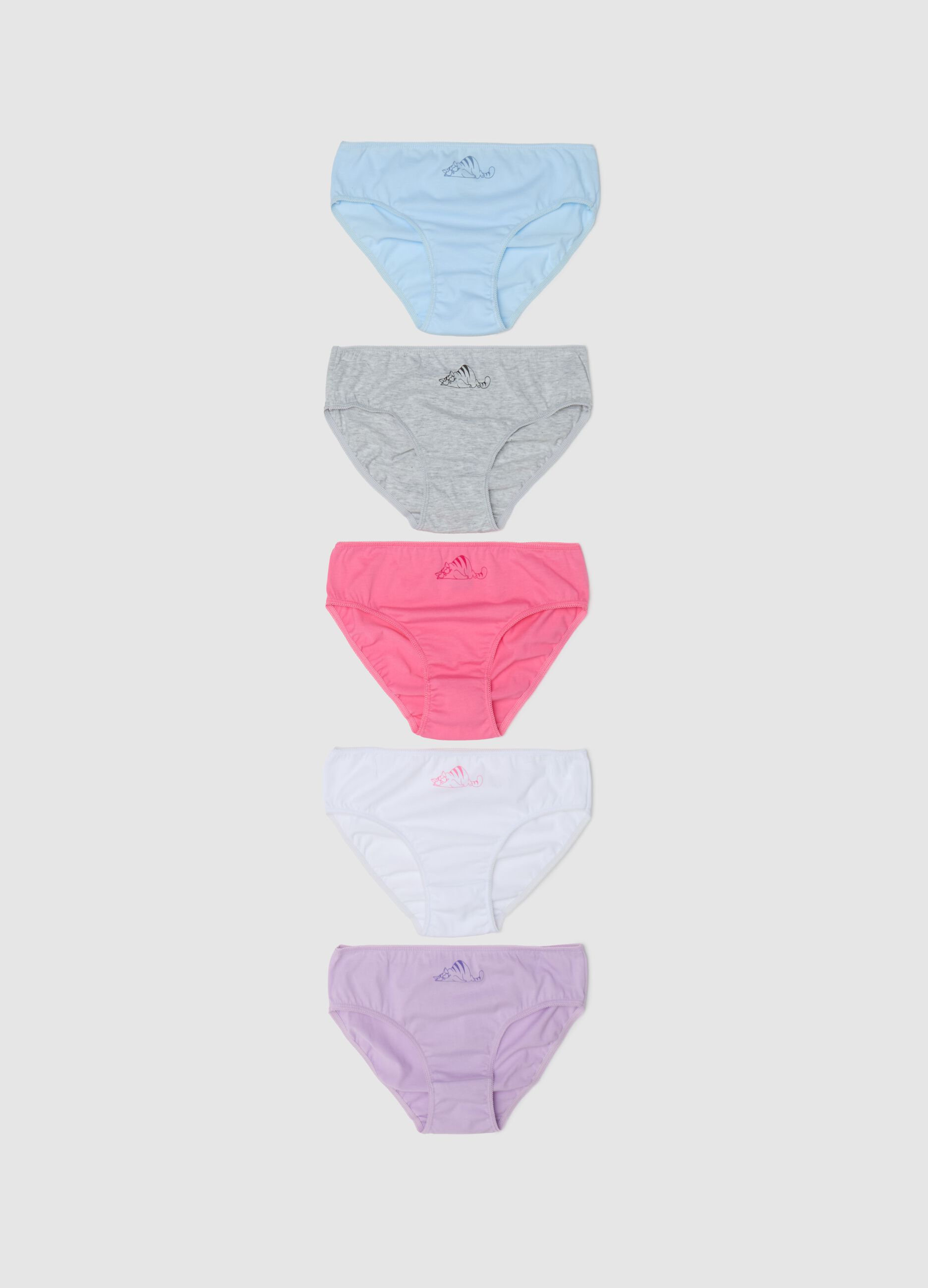 Five-pack briefs in cotton with sleeping cat print