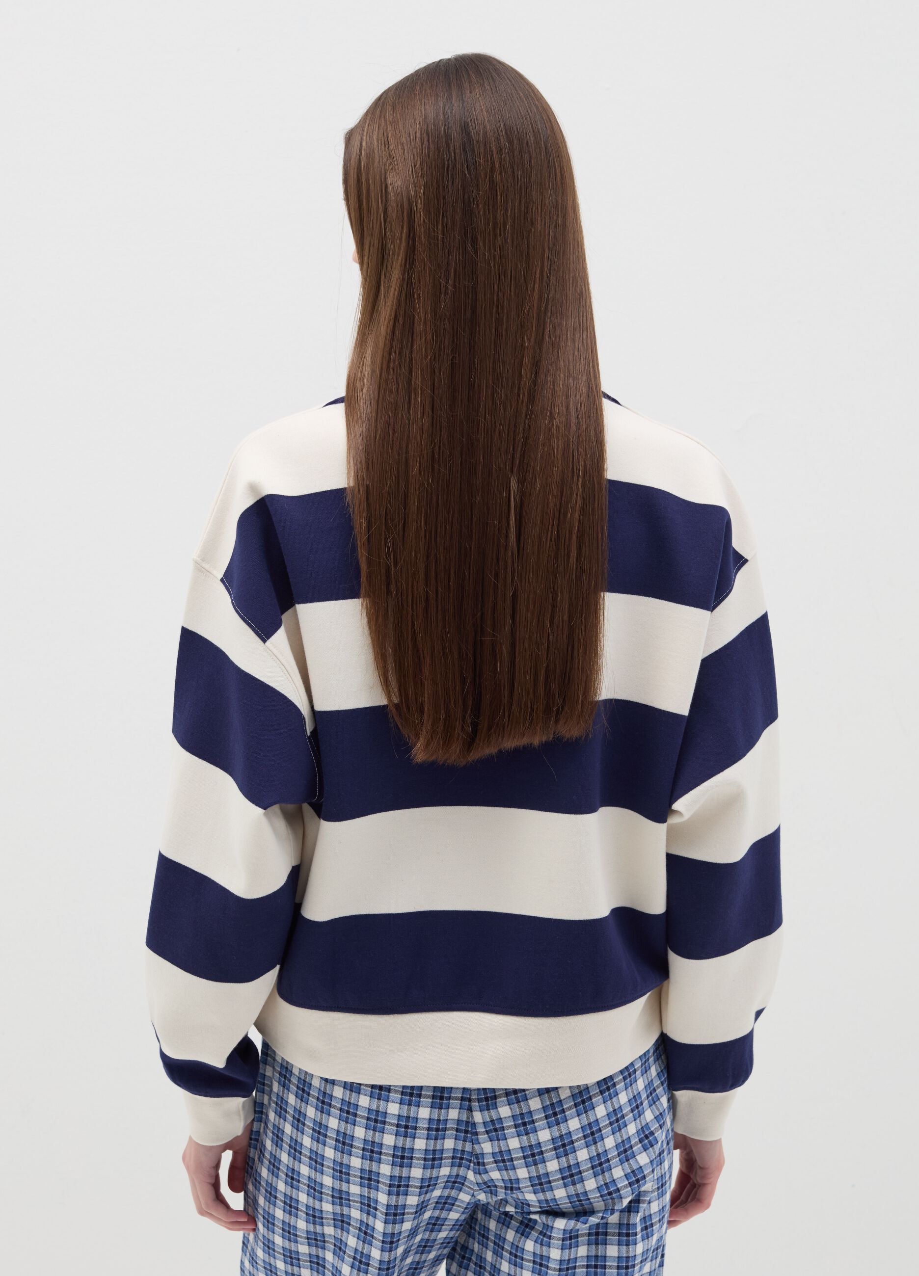 Striped sweatshirt with polo neck