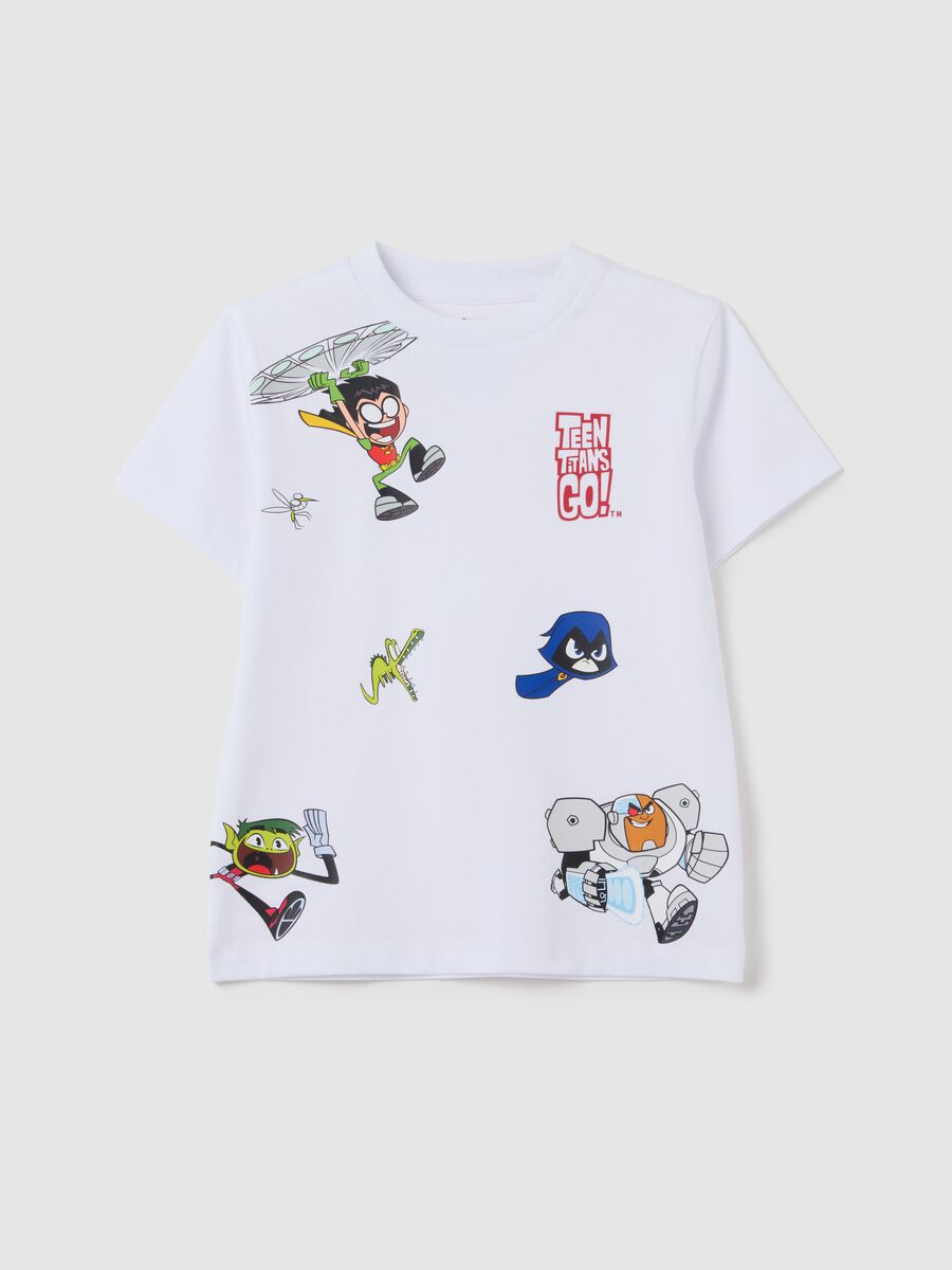 Kids white pure cotton T-shirt regular fit with Teen Titans Go print_0