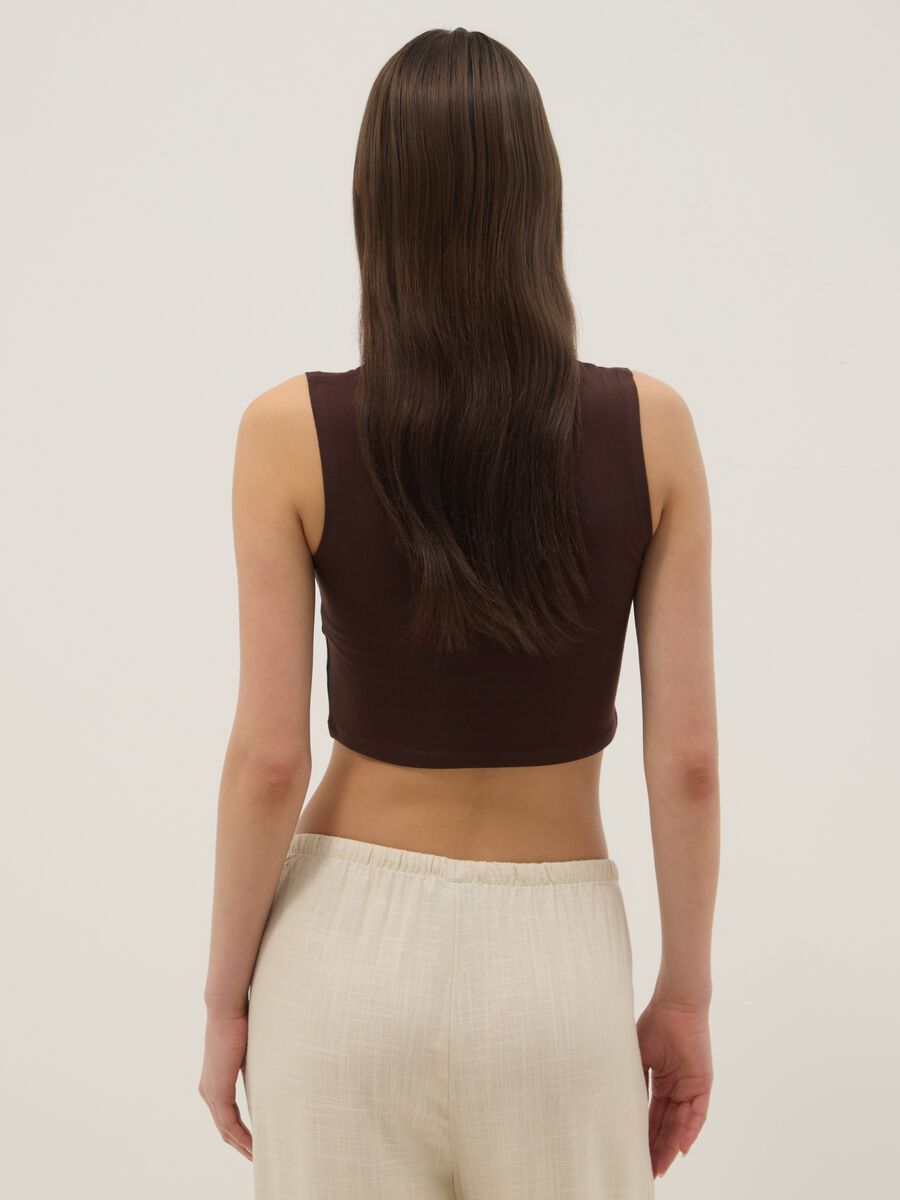 Tank top in cotone elasticizzato marrone regular fit con stampa_3
