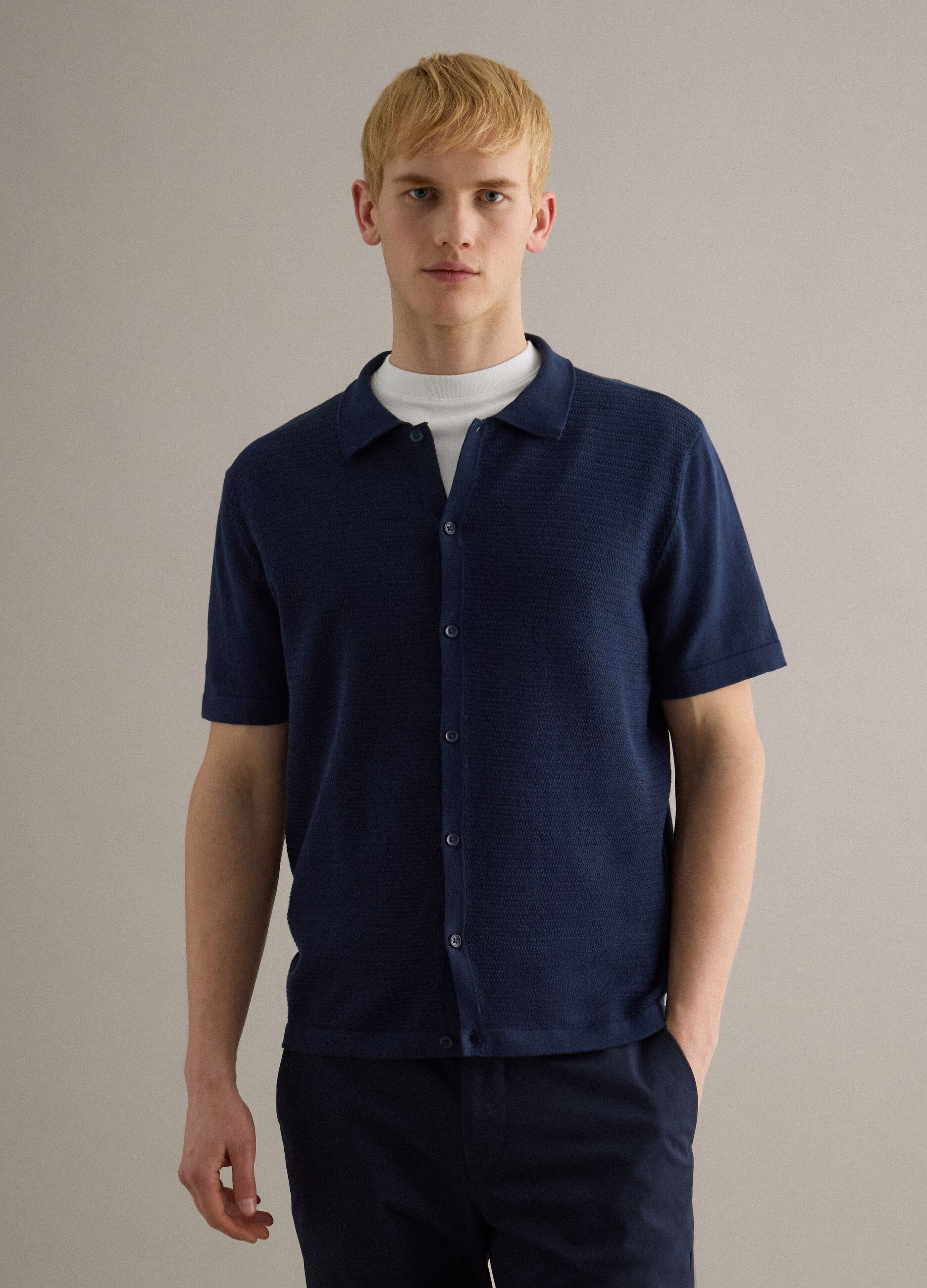 Blue pure cotton polo with buttons, regular fit