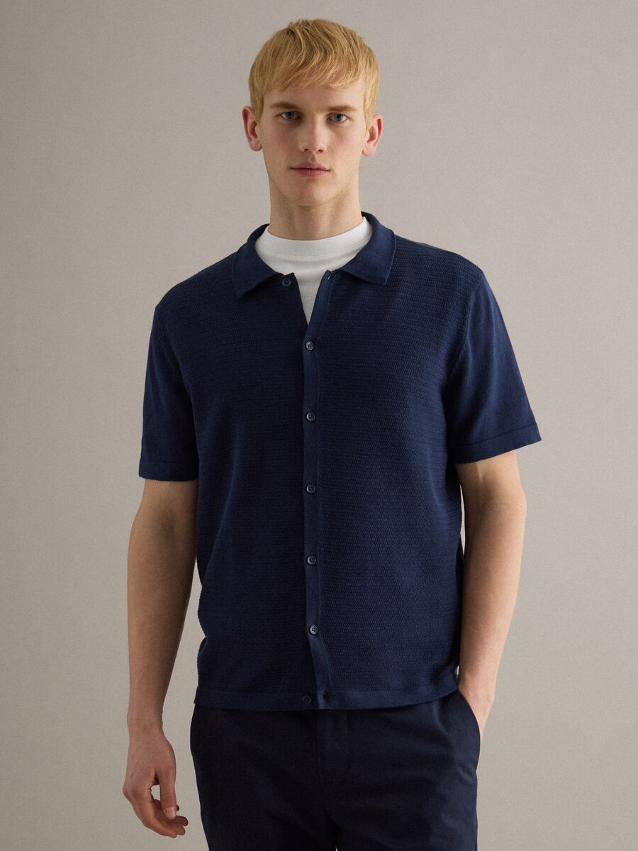 Blue pure cotton polo with buttons, regular fit_0