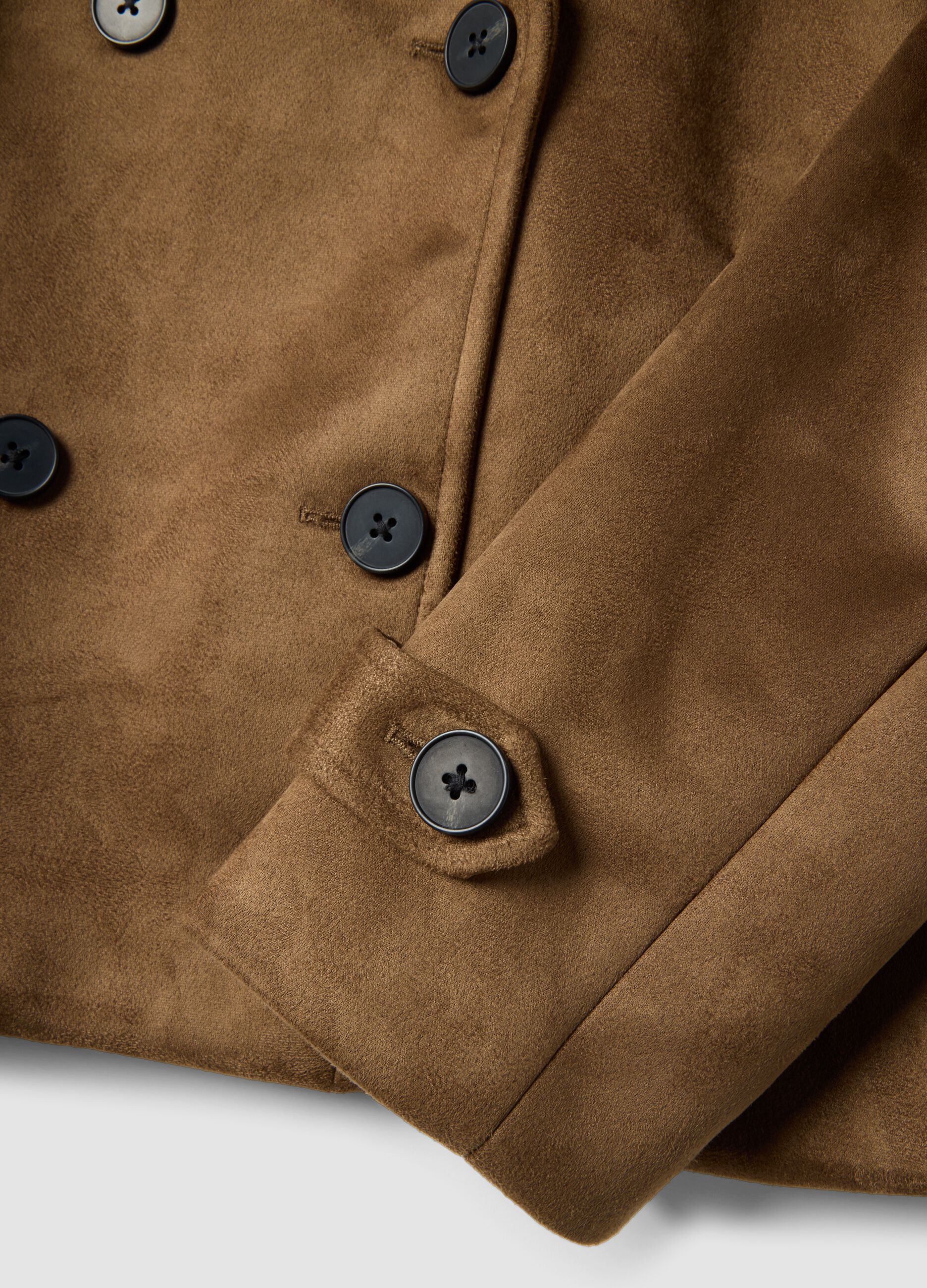 Brown double-breasted regular fit peacoat with pockets