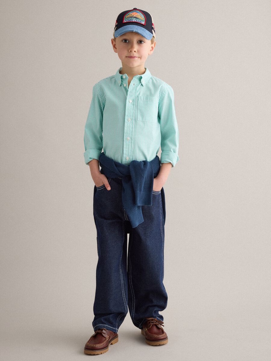Children's blue pure cotton trousers regular fit with exposed stitching_0