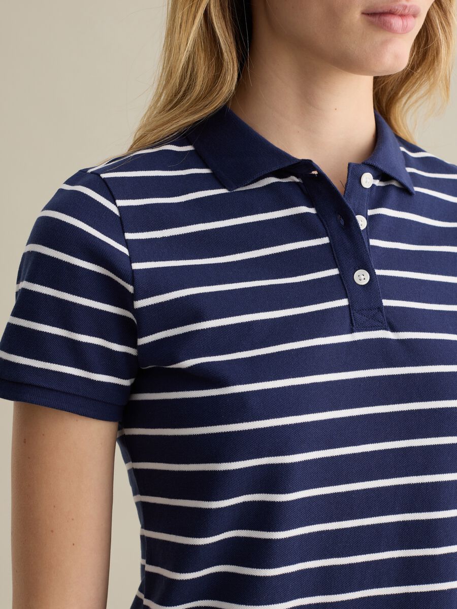 Blue and white striped polo shirt in piquet_2