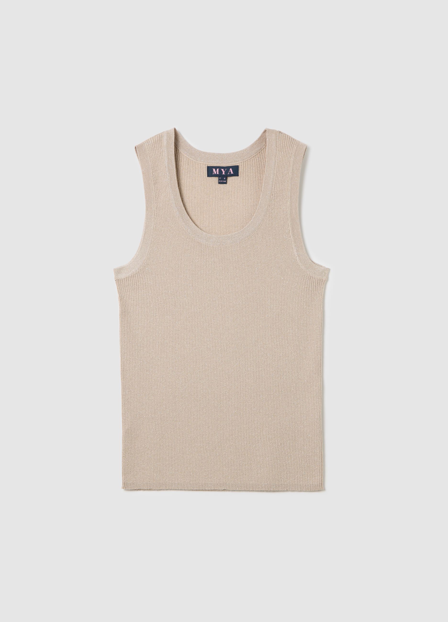 Curvy beige vest top in lurex