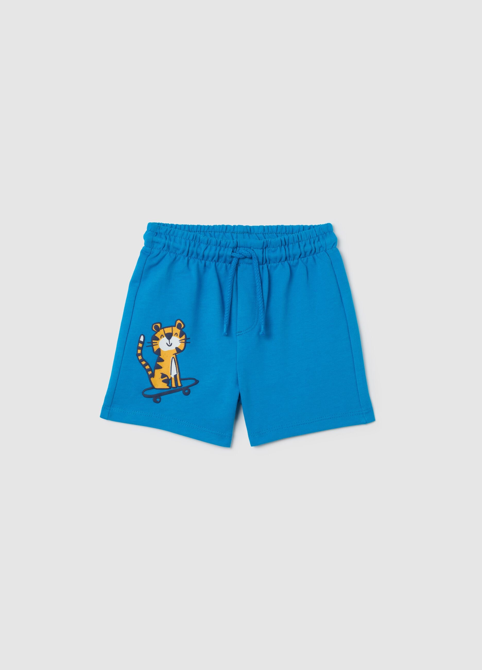 Blue shorts with tiger print in Fagottino cotton