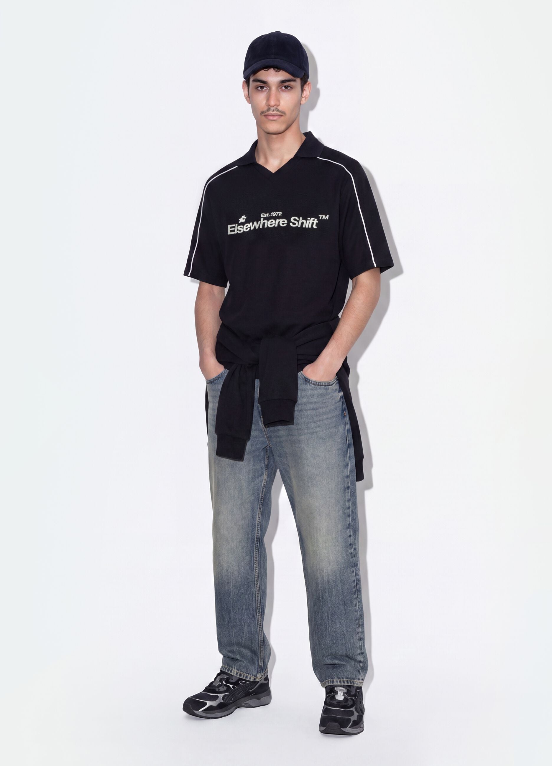 Black pure cotton oversized short-sleeve polo shirt