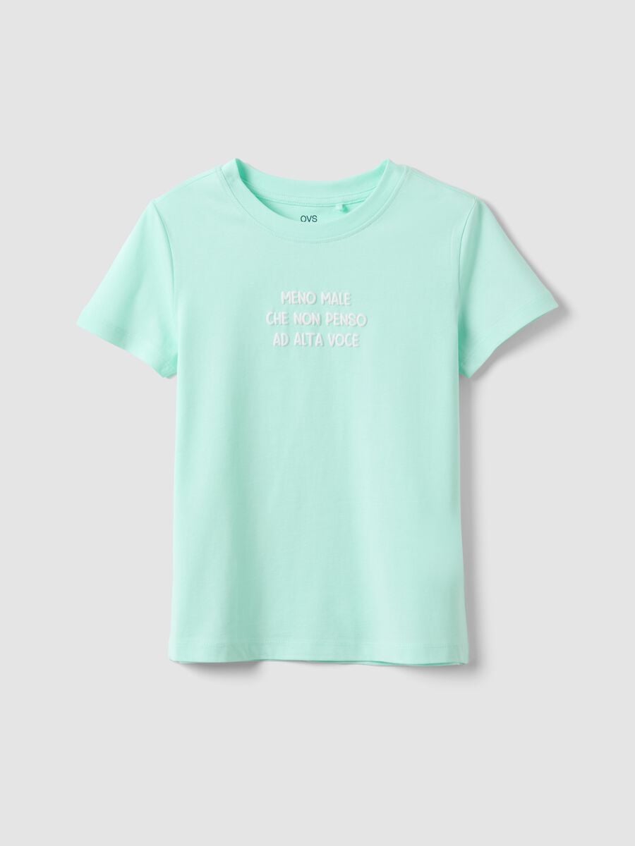 Girl's light blue pure cotton T-shirt regular fit with slogan_3