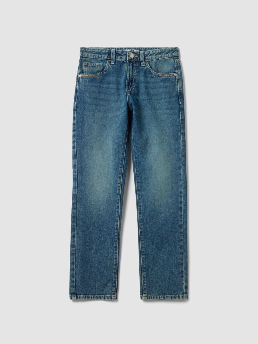 Jeans blu in puro cotone regular fit per ragazzo_3