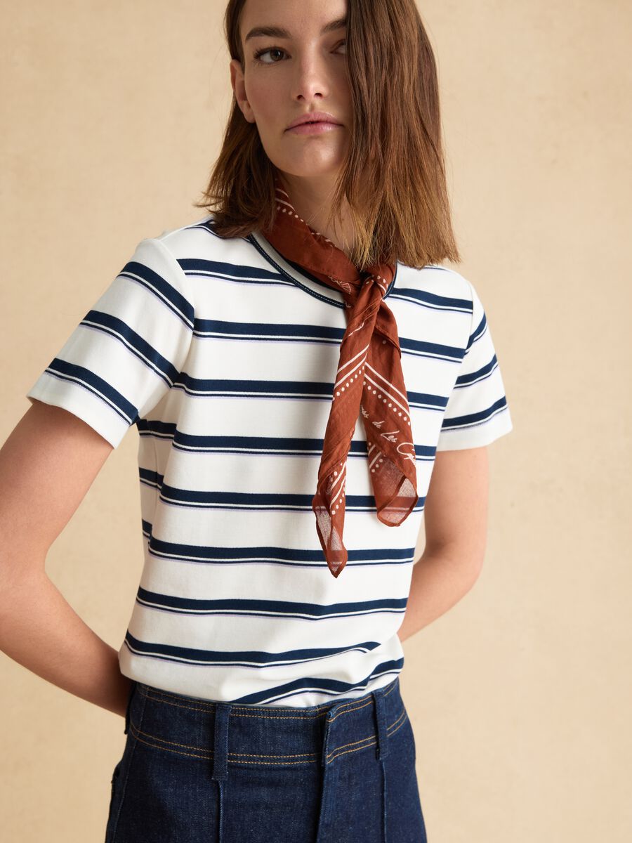T-shirt in misto cotone a righe multicolor regular fit_0