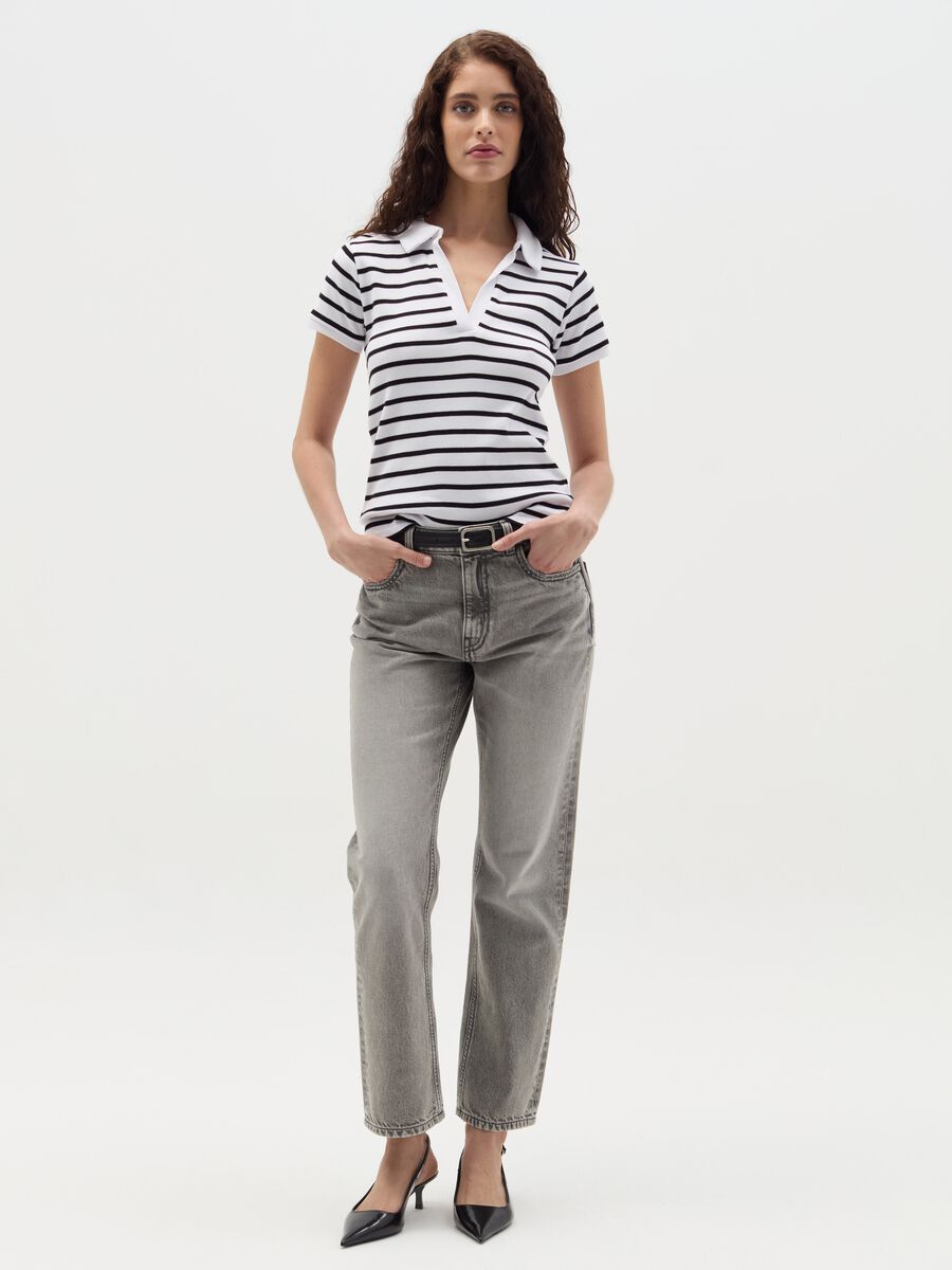 Striped T-shirt with polo neckline_1