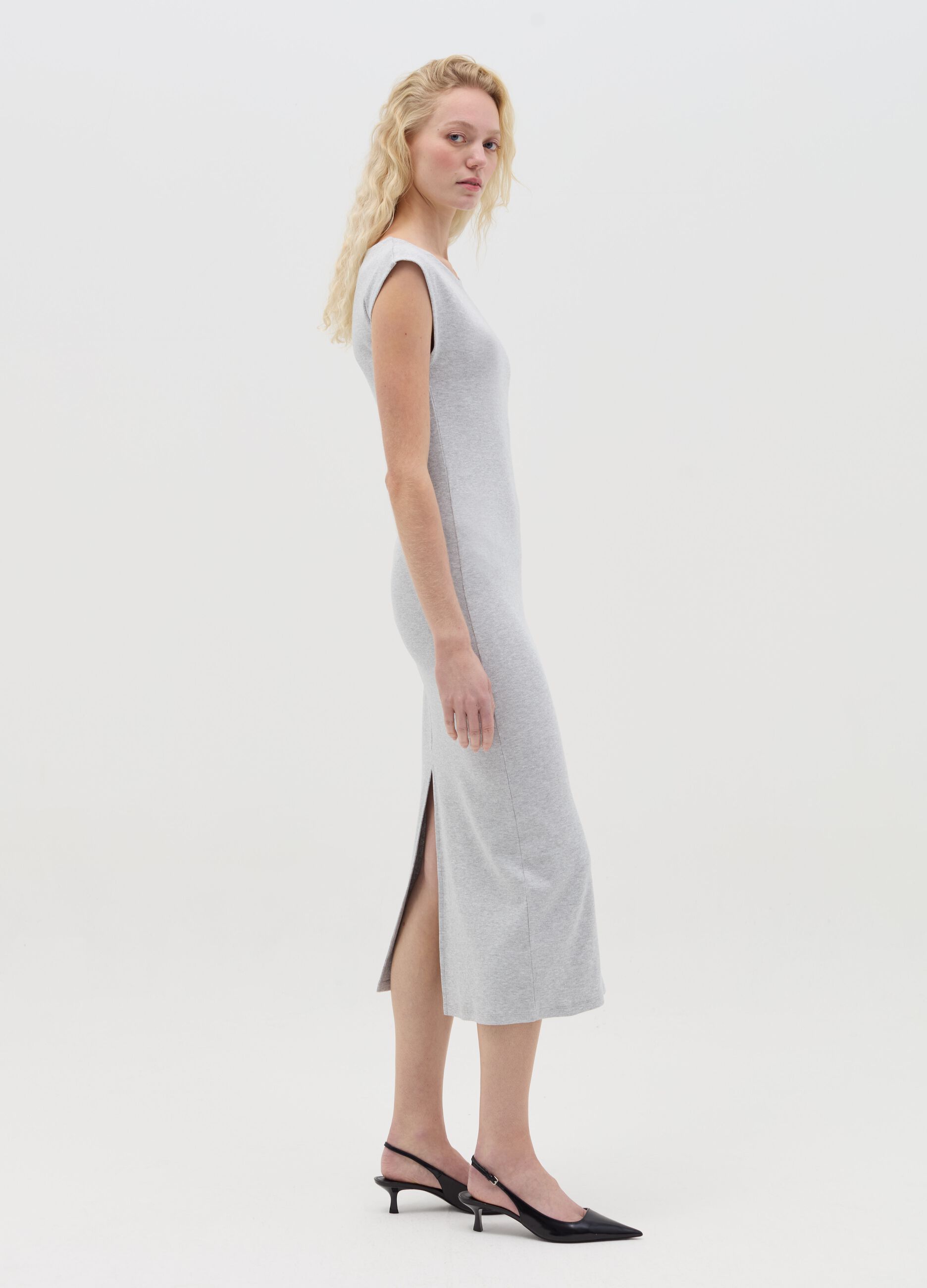 Essentials grey midi dress in stretch cotton