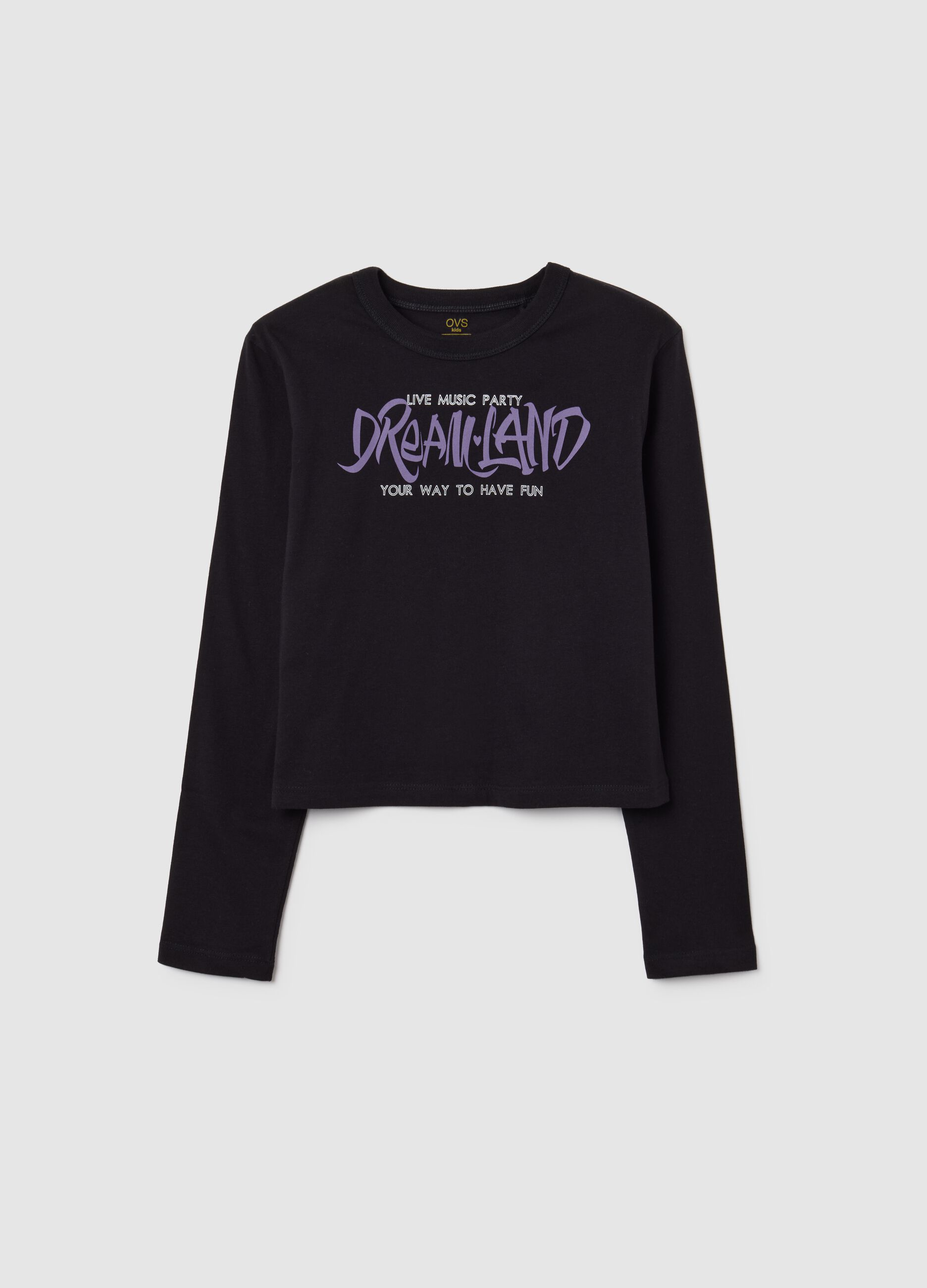 T-shirt da ragazze in puro cotone nero regular fit con stampa