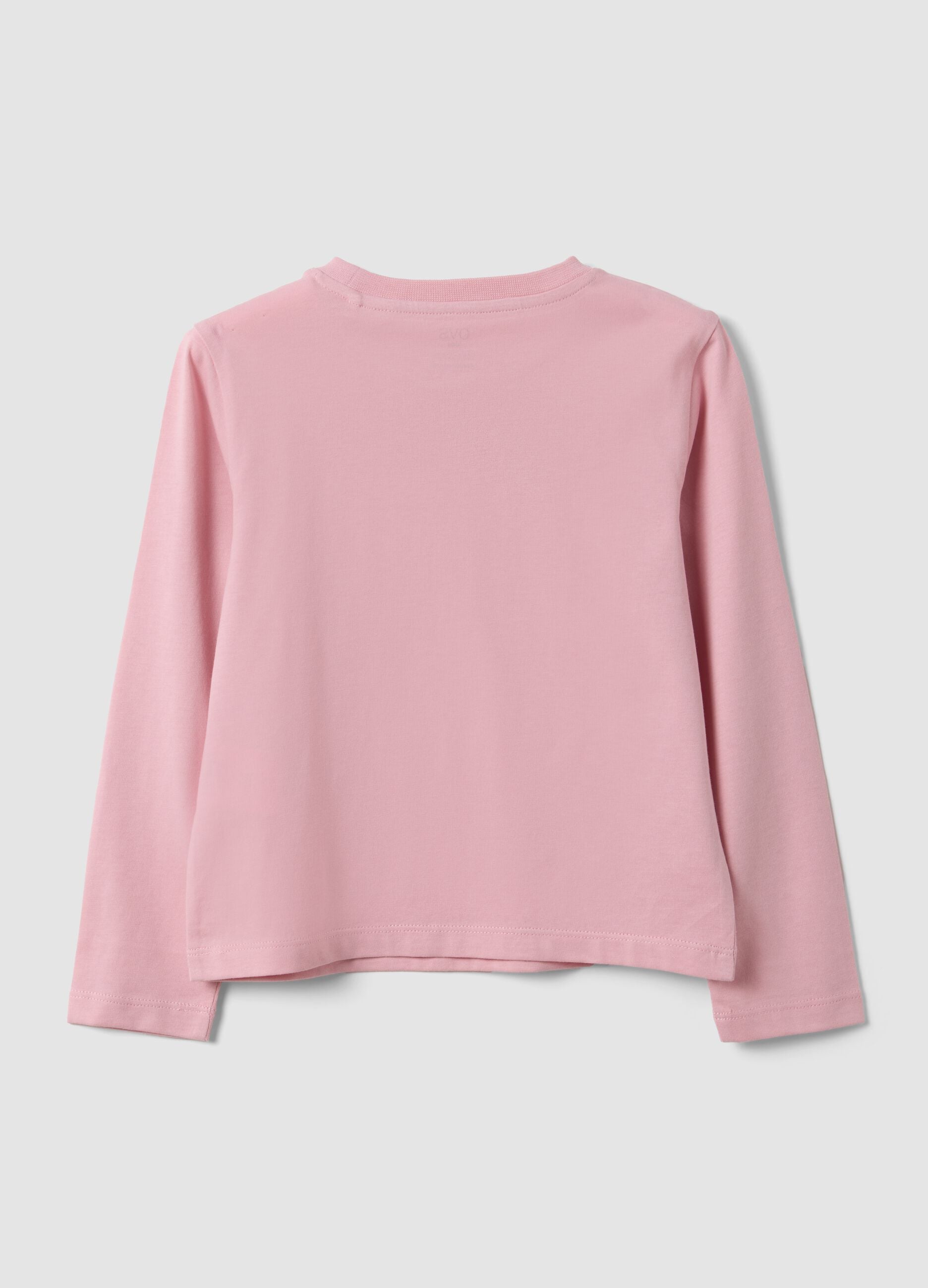 Girls&rsquo; pink organic cotton T-shirt with kitten print