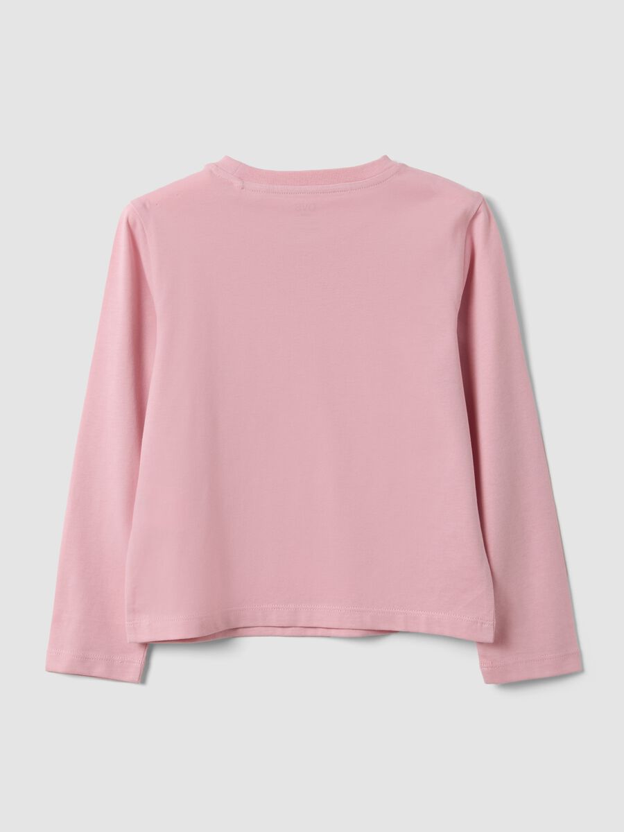 Girls&rsquo; pink organic cotton T-shirt with kitten print_1