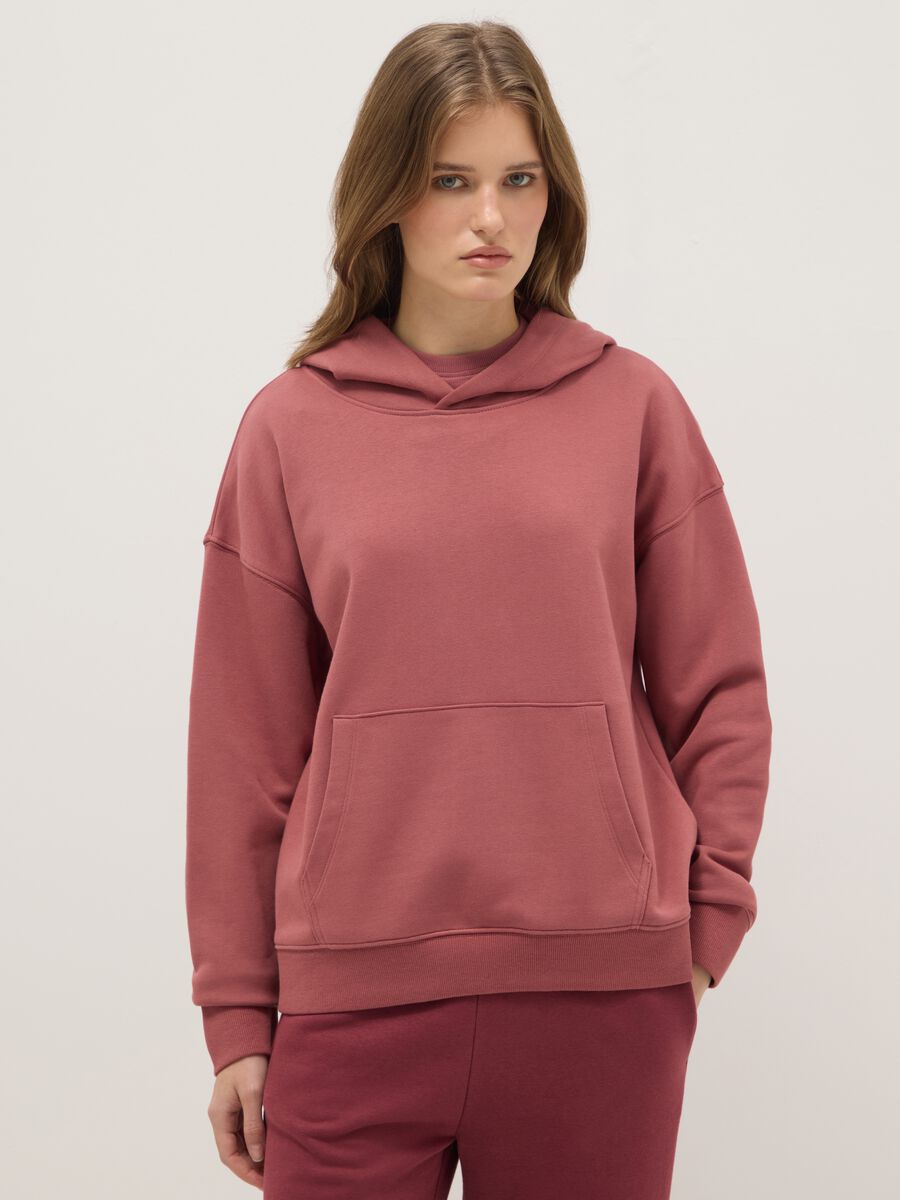 Red cotton blend hoodie regular fit sweatshirt_0