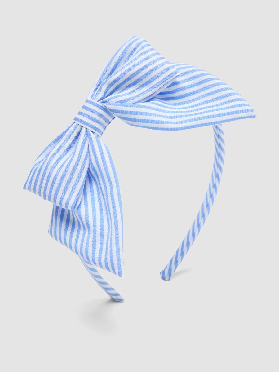 Blue striped pure cotton headband with bow for girls_2