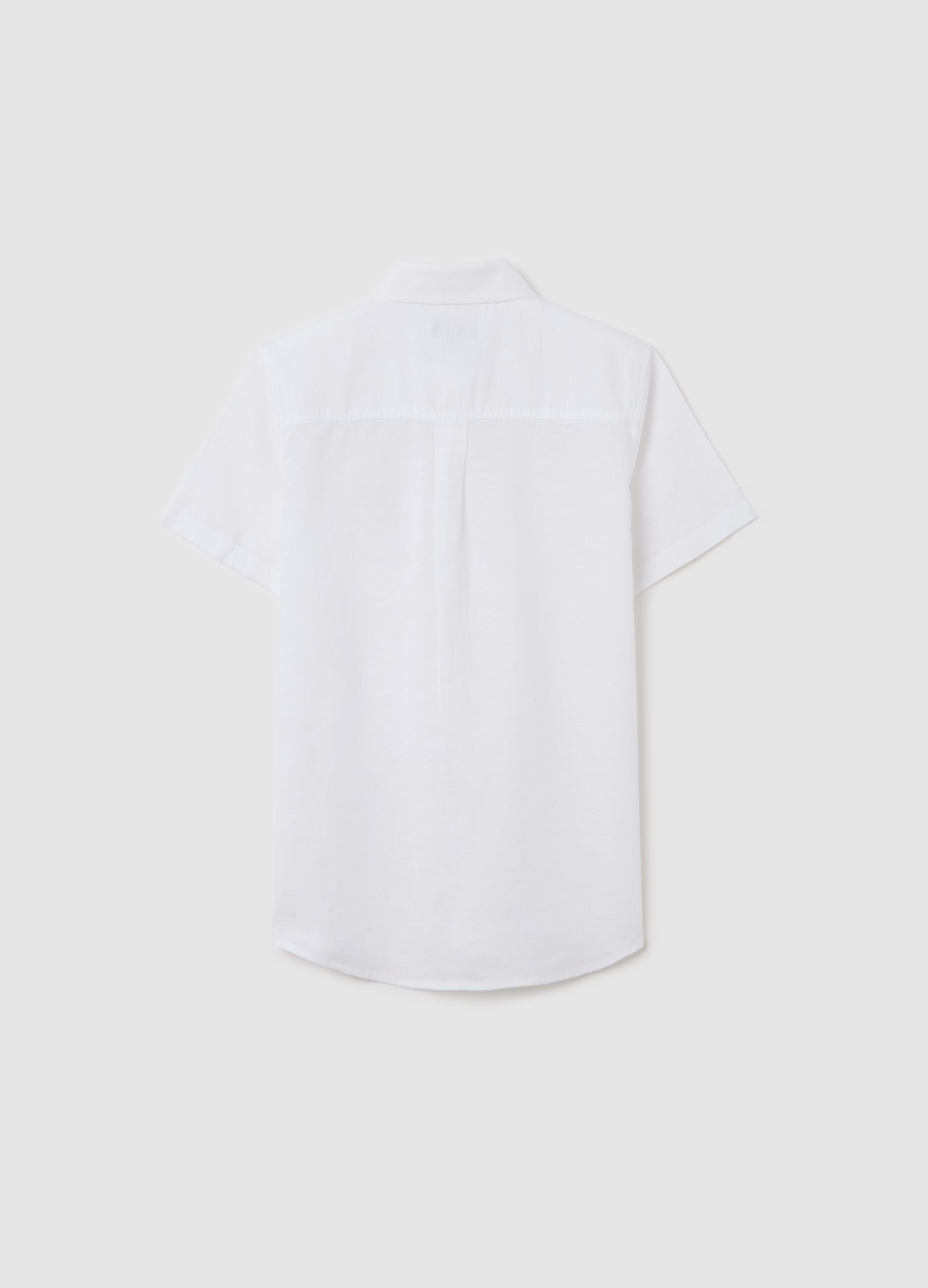 Camicia da ragazzo in lino e cotone bianca regular fit