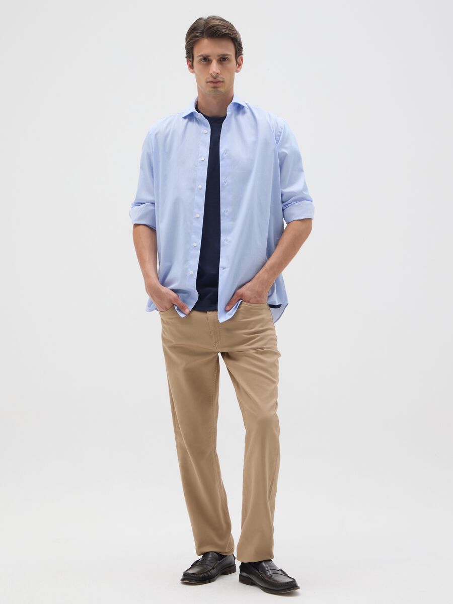 Slim fit beige cotton trousers_0