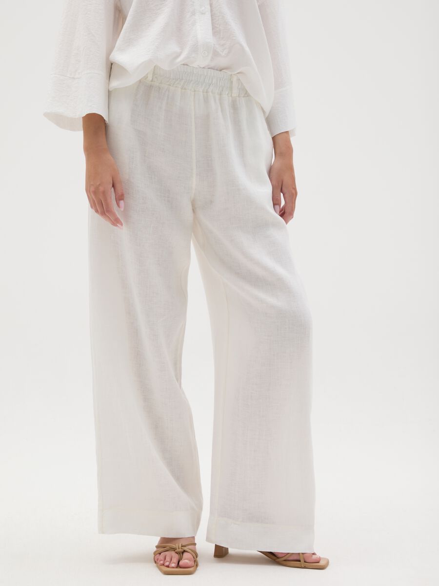 Women's Pure White Linen Regular Fit Trousers_1