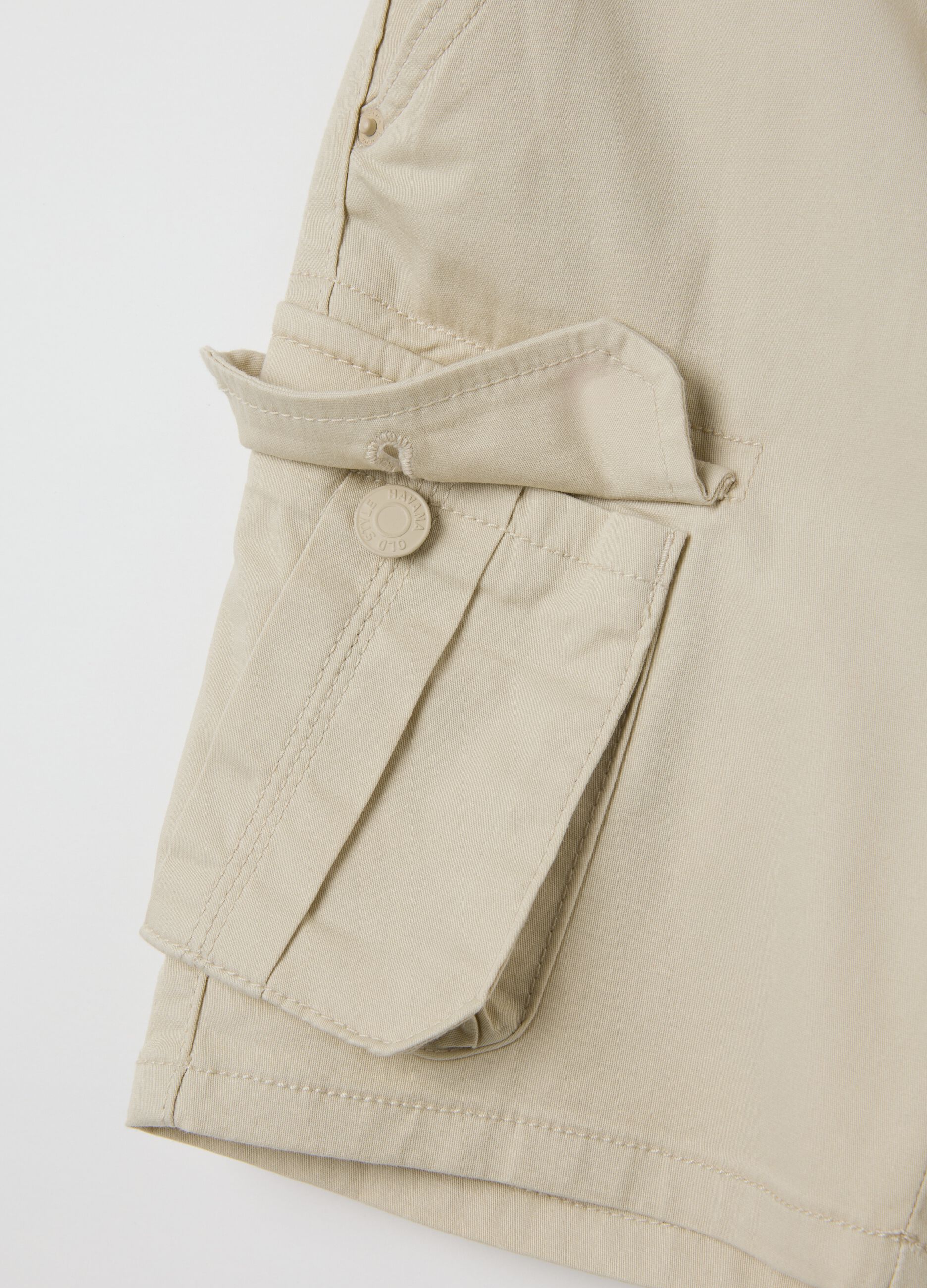 Beige regular fit stretch cotton children's shorts with side pockets