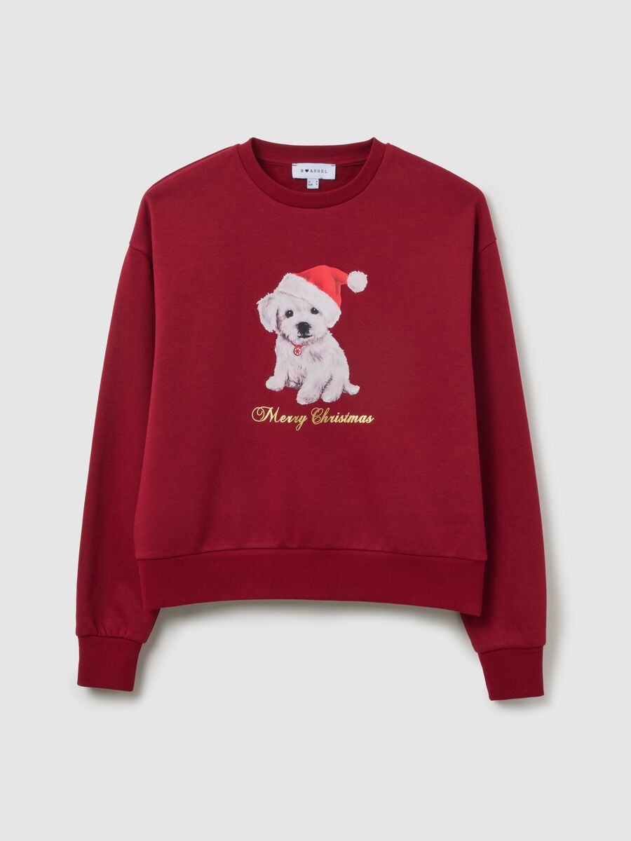 Red cotton blend regular fit sweatshirt with Christmas print_4