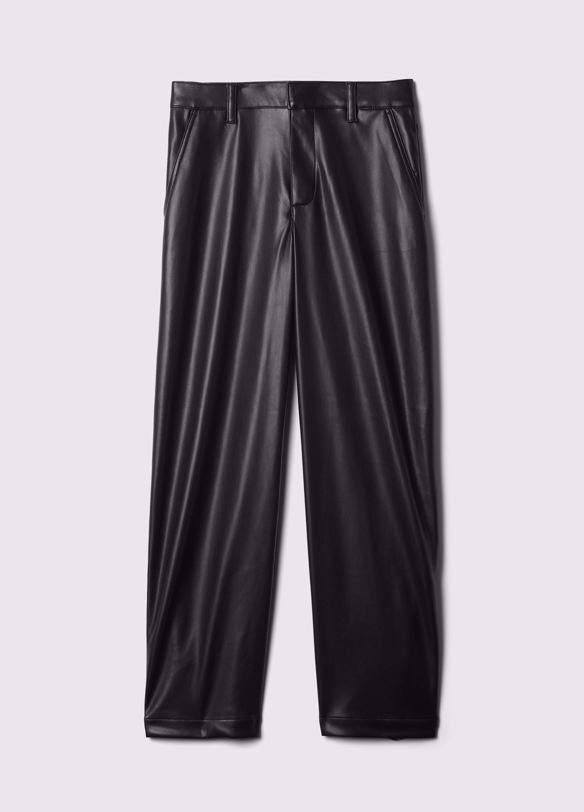 Barrel-fit shiny-effect trousers