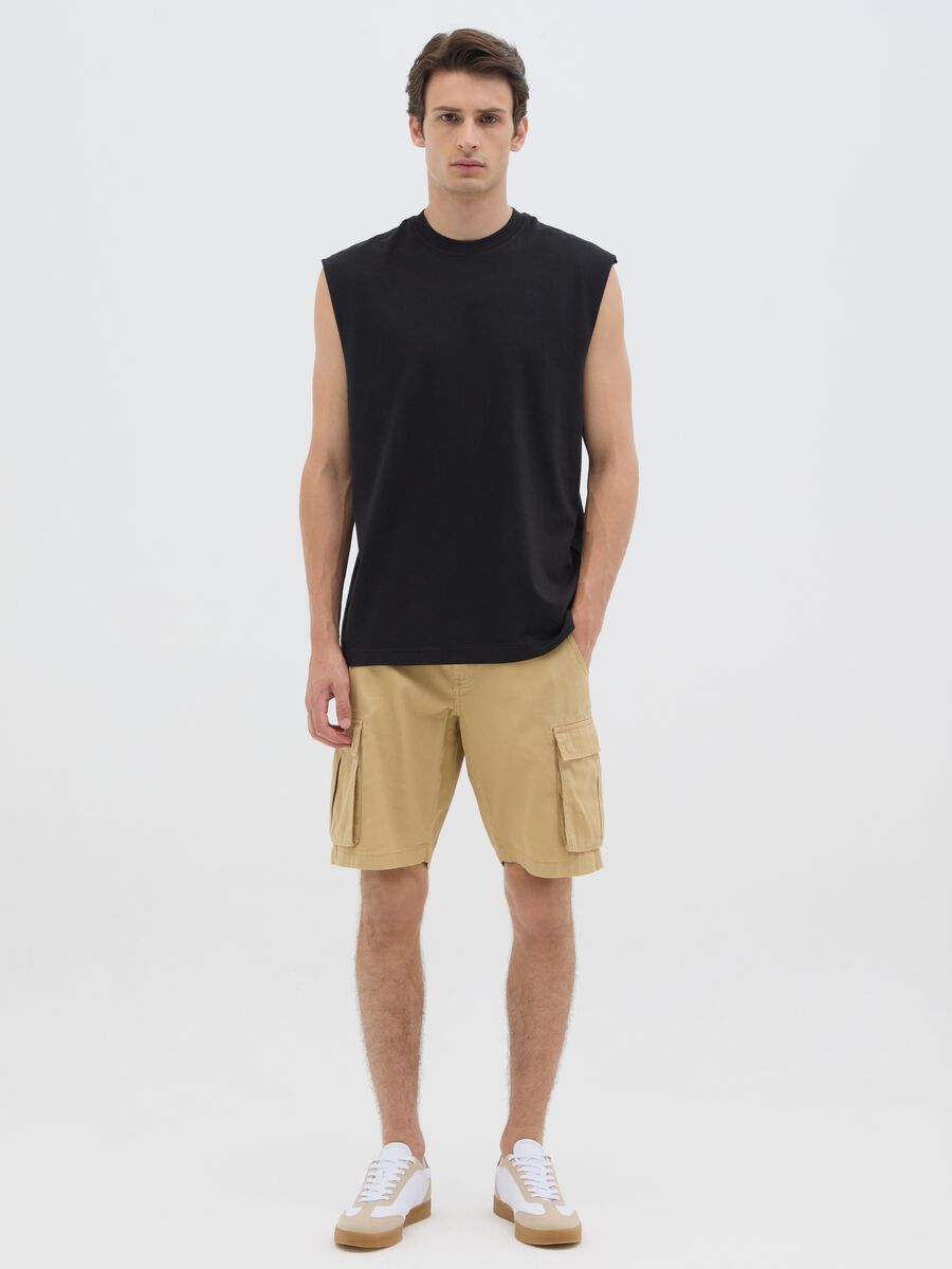 Men's beige pure cotton regular fit shorts_0