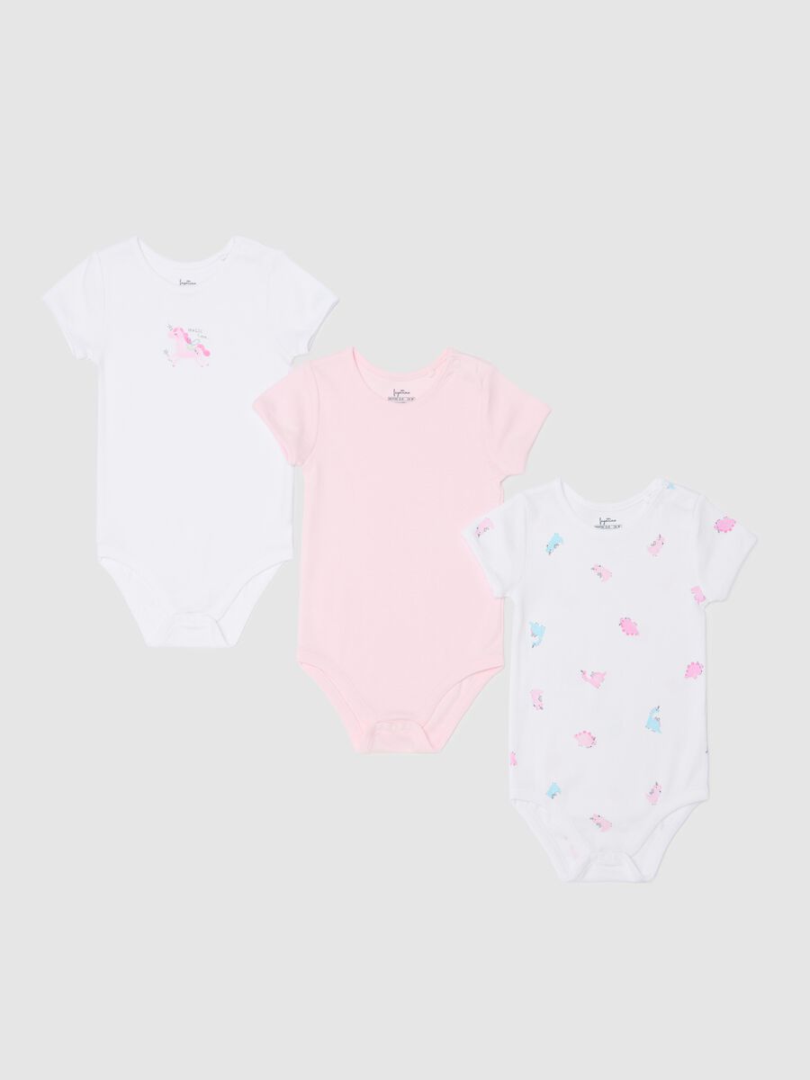Three-pack organic cotton bodysuits with short sleeves_0