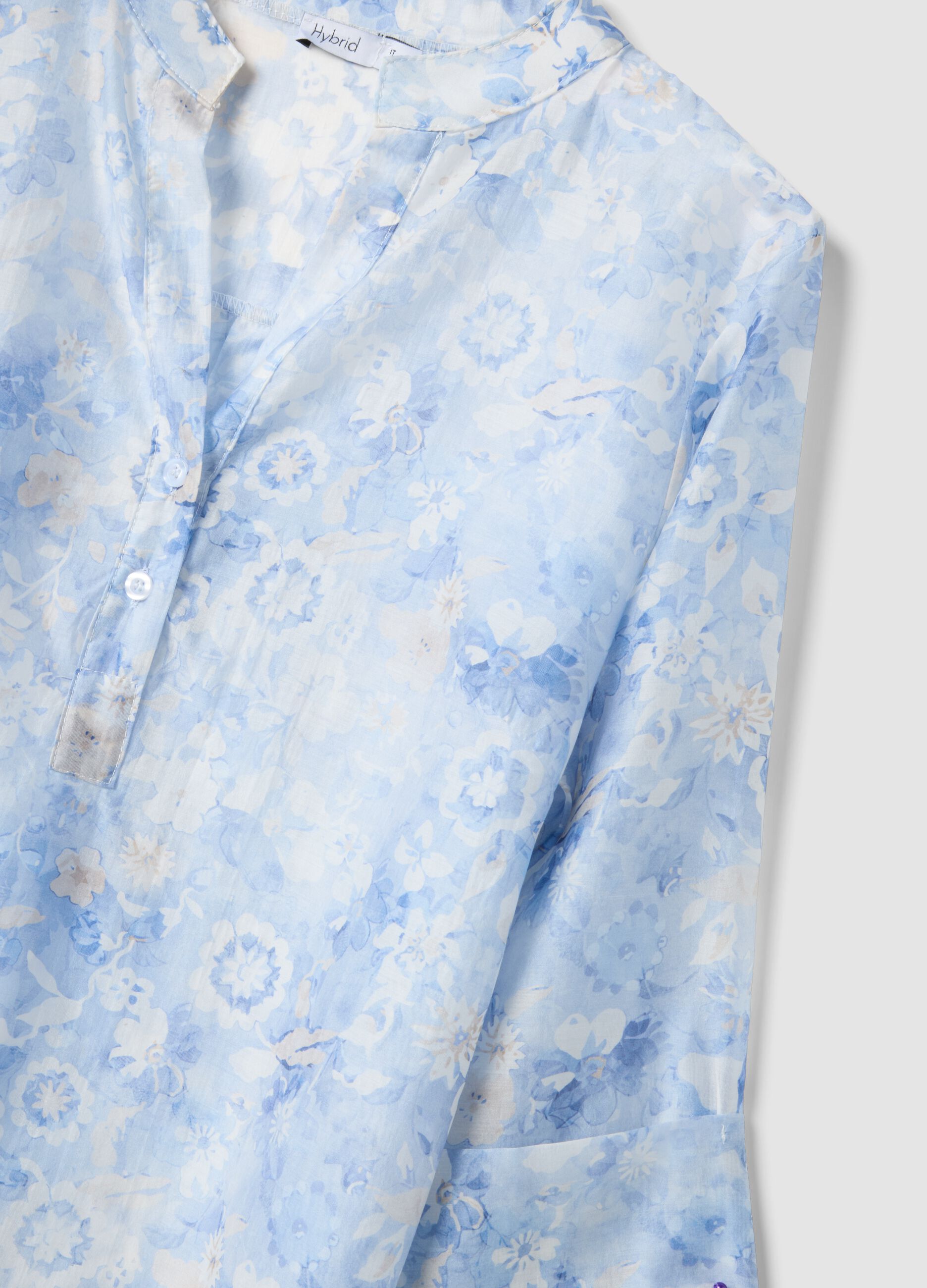 Blue floral lyocell-blend blouse