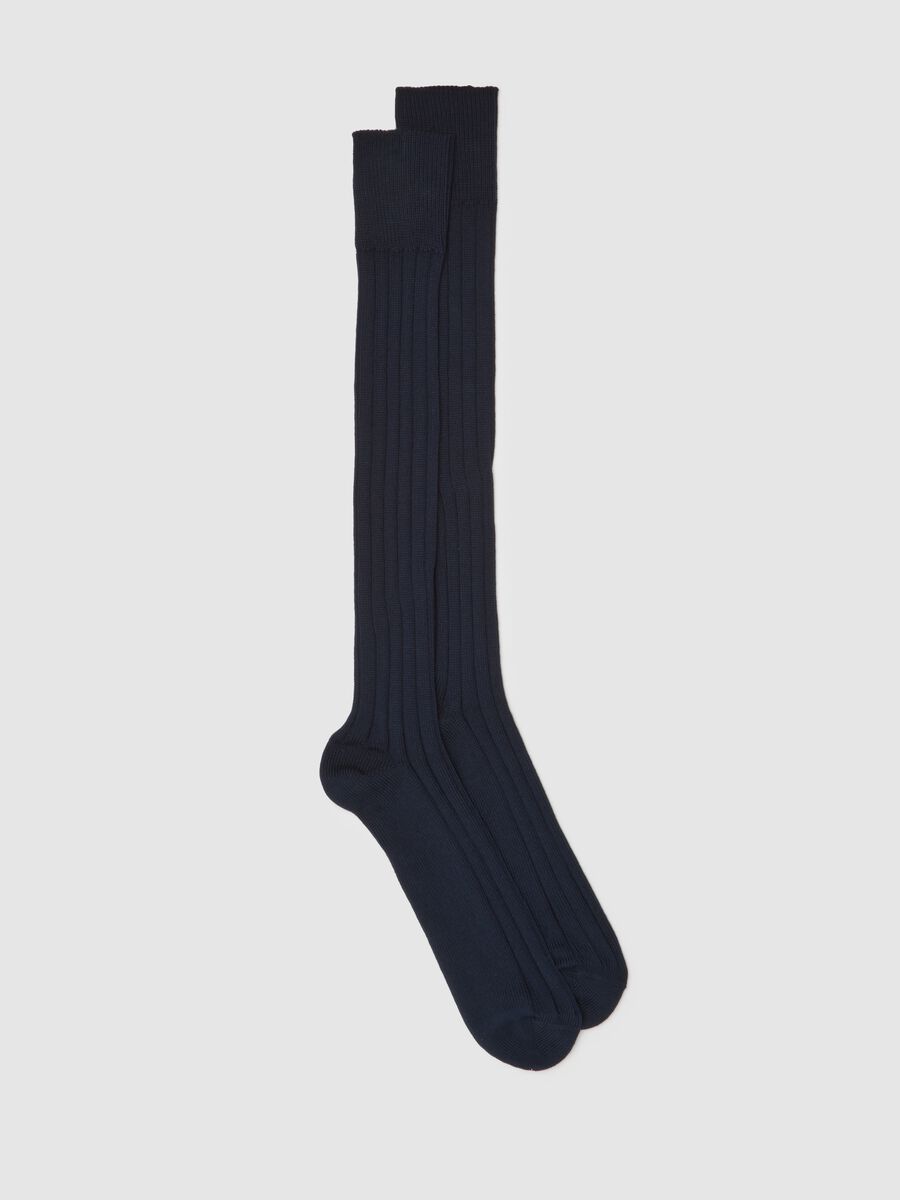 Long Socks in Pure Blue Cotton_0