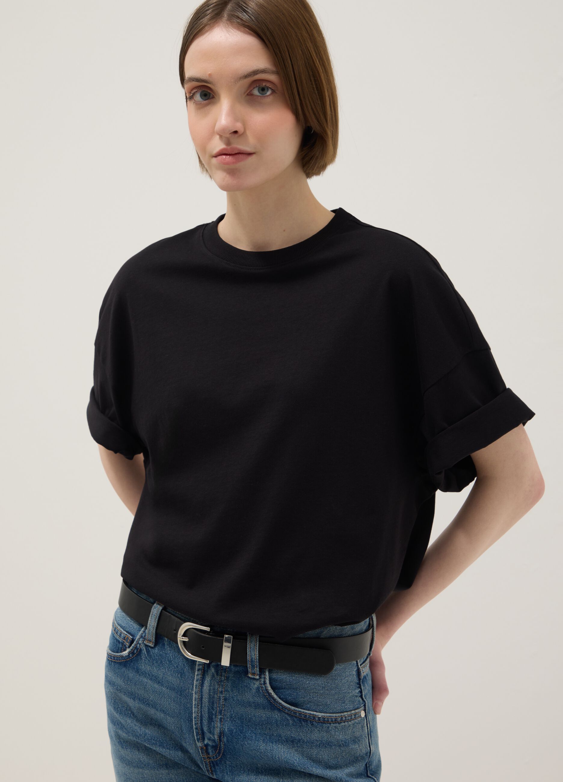 Oversized fit black short sleeve pure cotton t-shirt