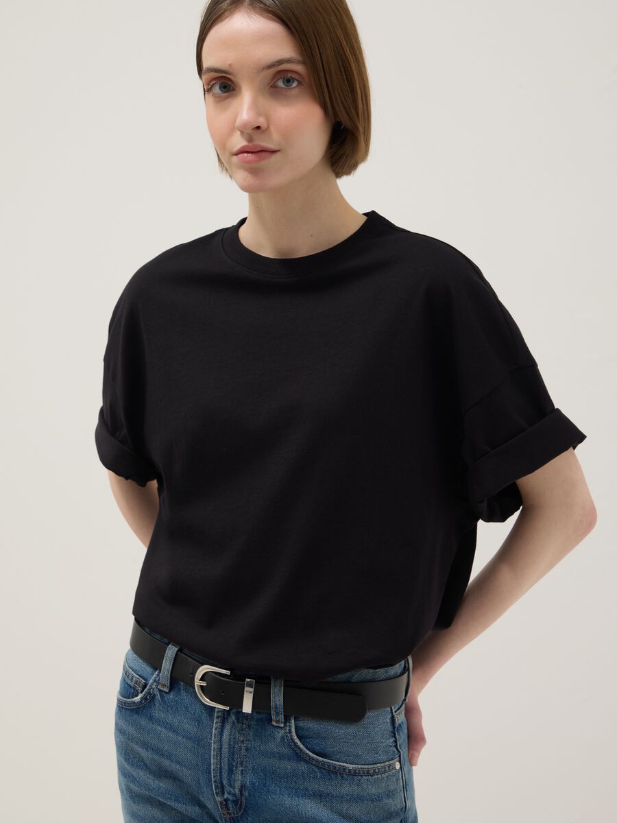 Oversized fit black short sleeve pure cotton t-shirt_1