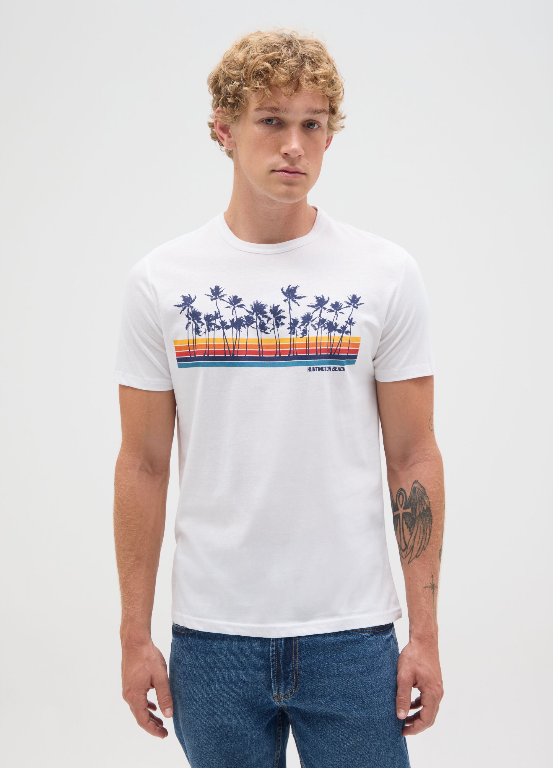 Men's white pure cotton t-shirt in regular fit