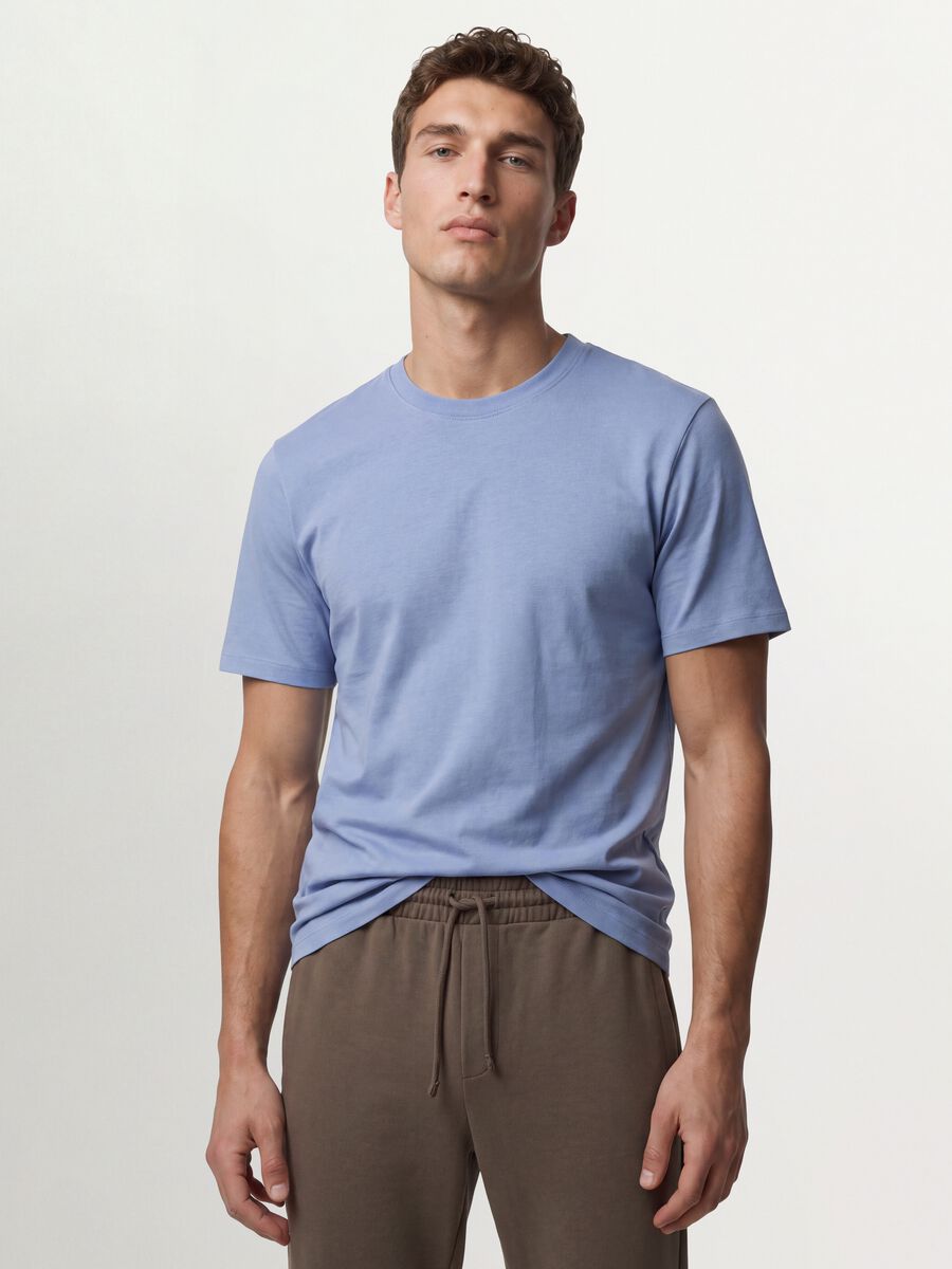 T-shirt blu in puro cotone organico jersey regular fit_0