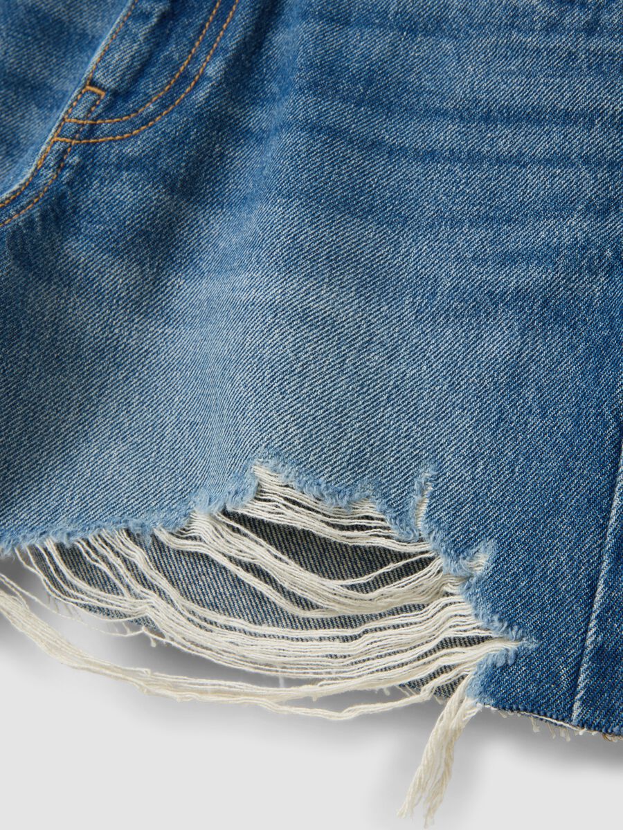 Blue pure cotton denim shorts with rips_5
