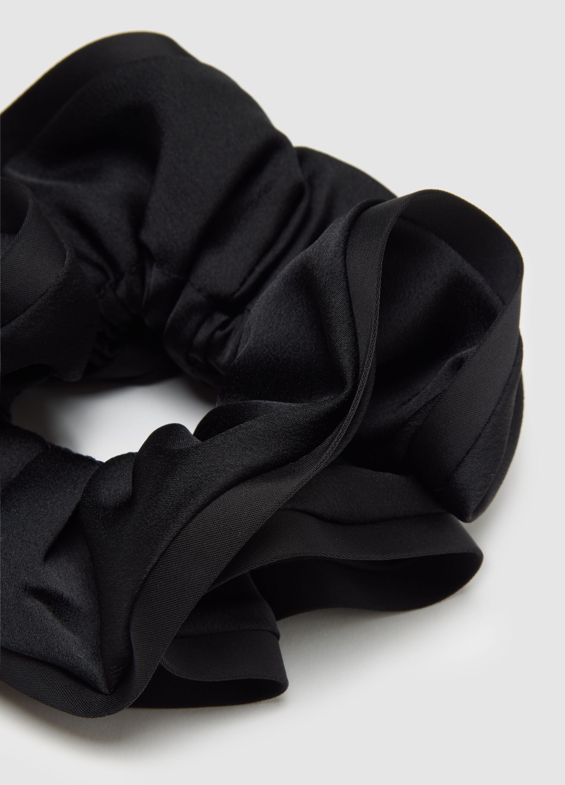 Black satin women's hair scrunchie